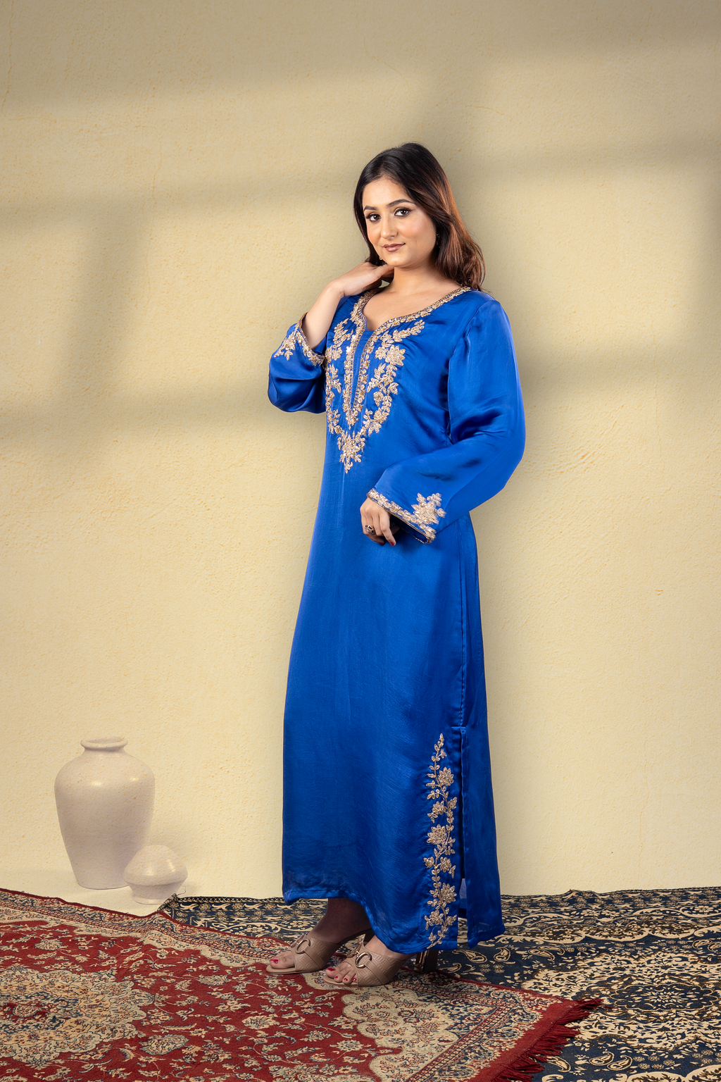 Imperial Blue Embroidered Mughal Kaftan