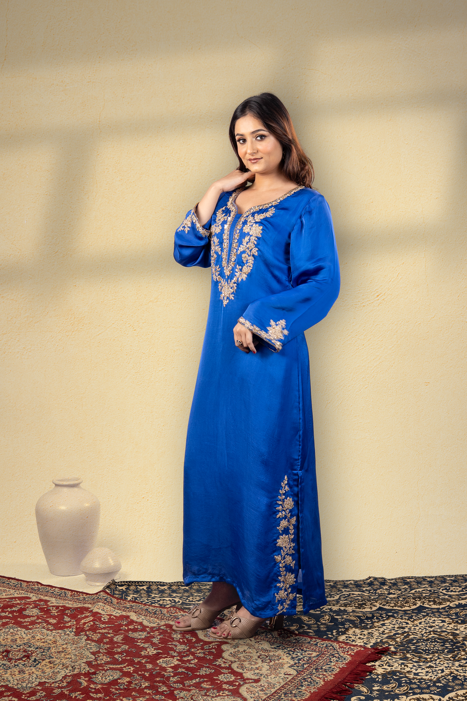 Imperial Blue Embroidered Mughal Kaftan