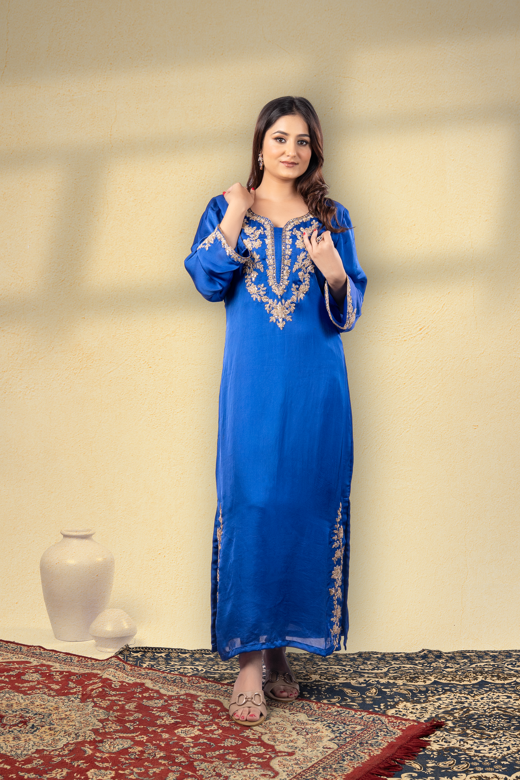 Imperial Blue Embroidered Mughal Kaftan
