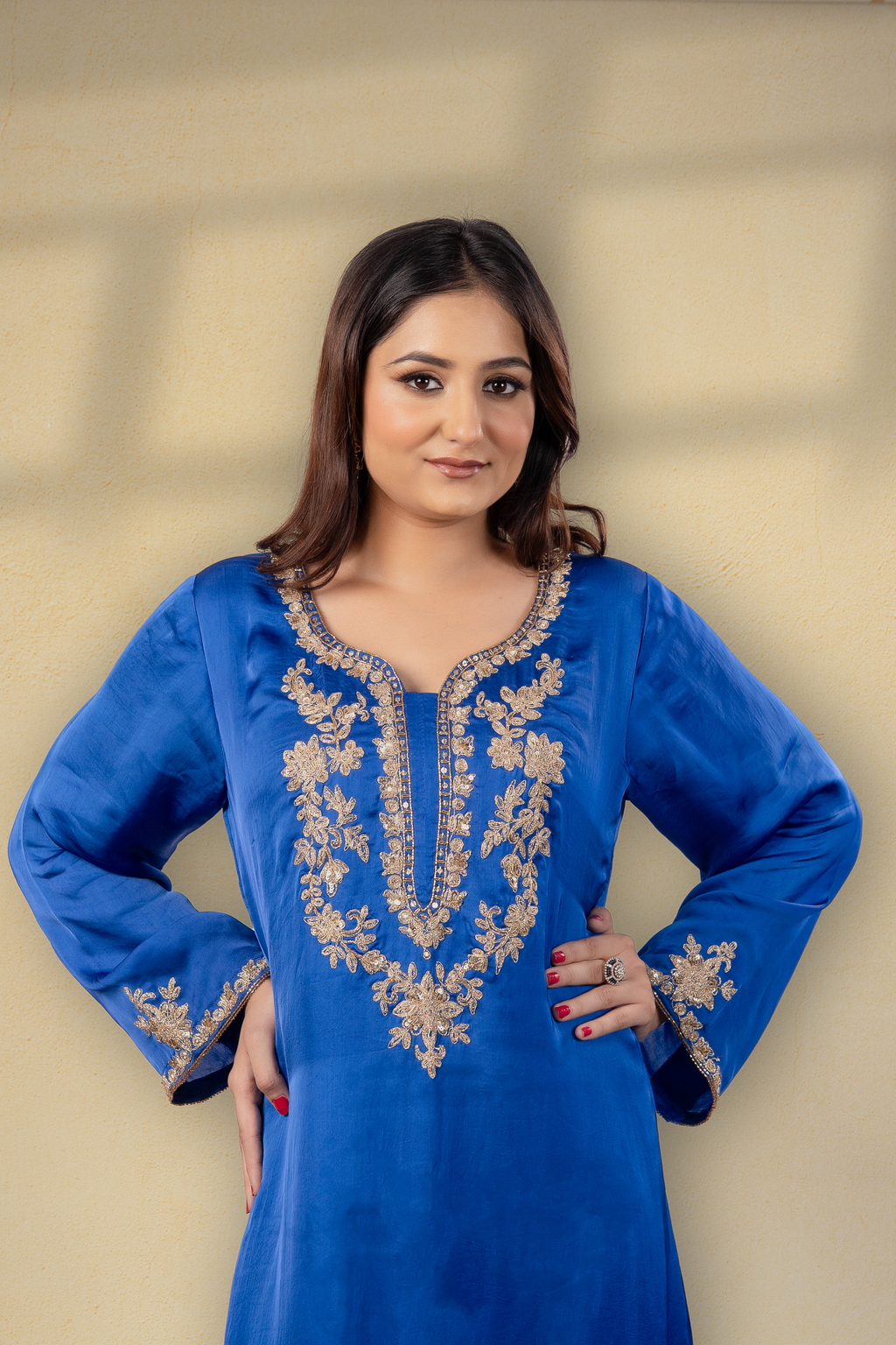 Imperial Blue Embroidered Mughal Kaftan