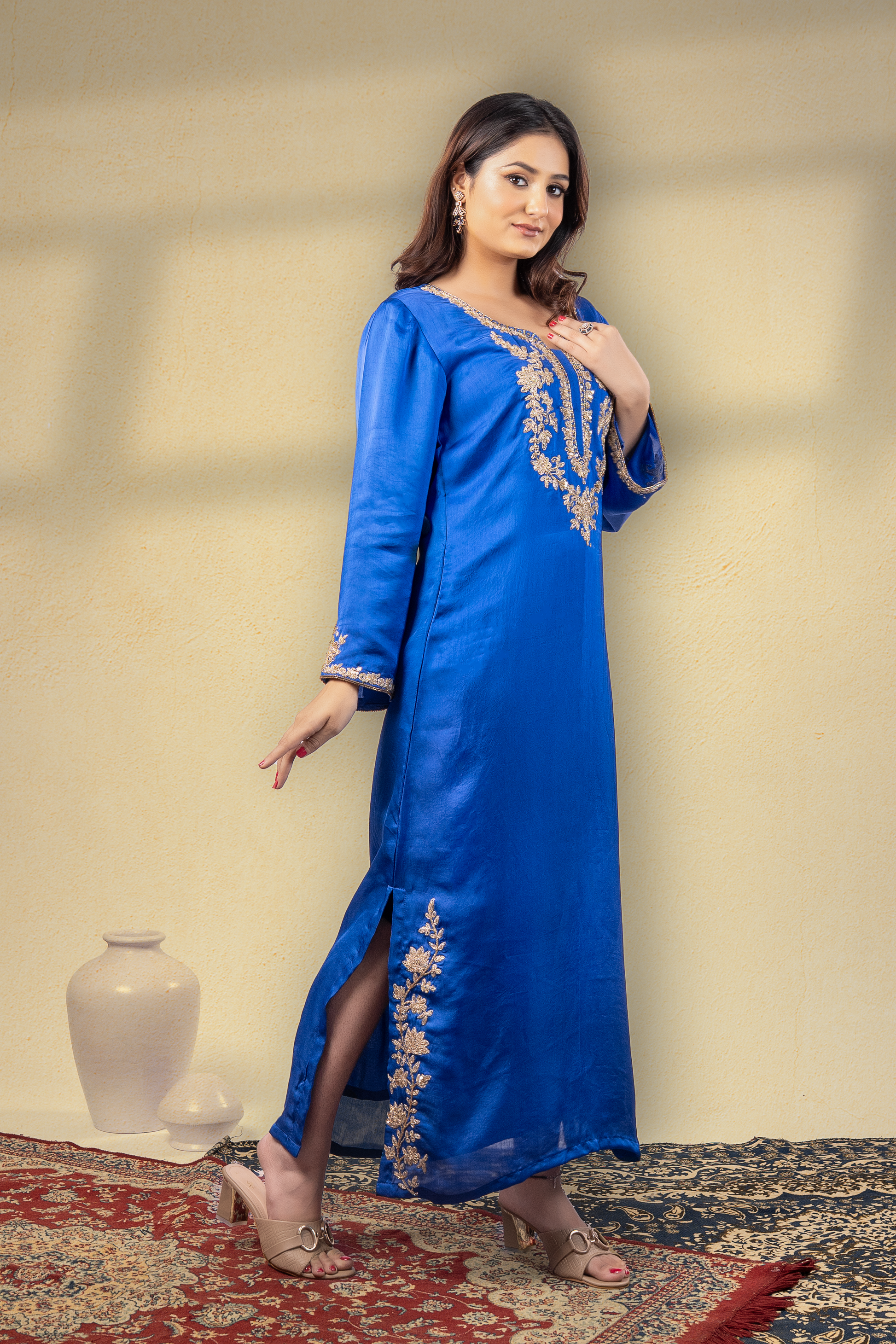 Imperial Blue Embroidered Mughal Kaftan