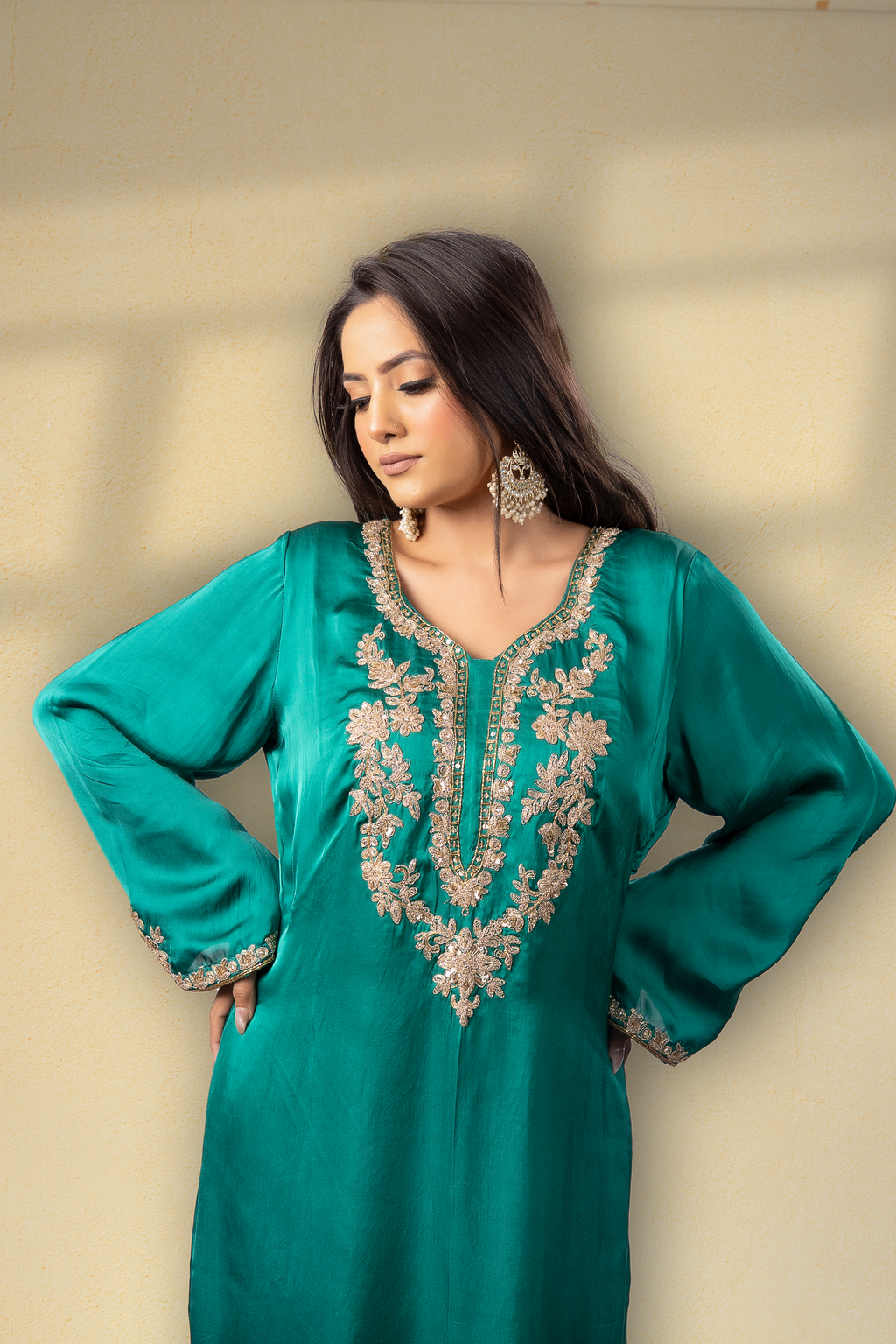Emerald Green Embroidered Mughal Kaftan