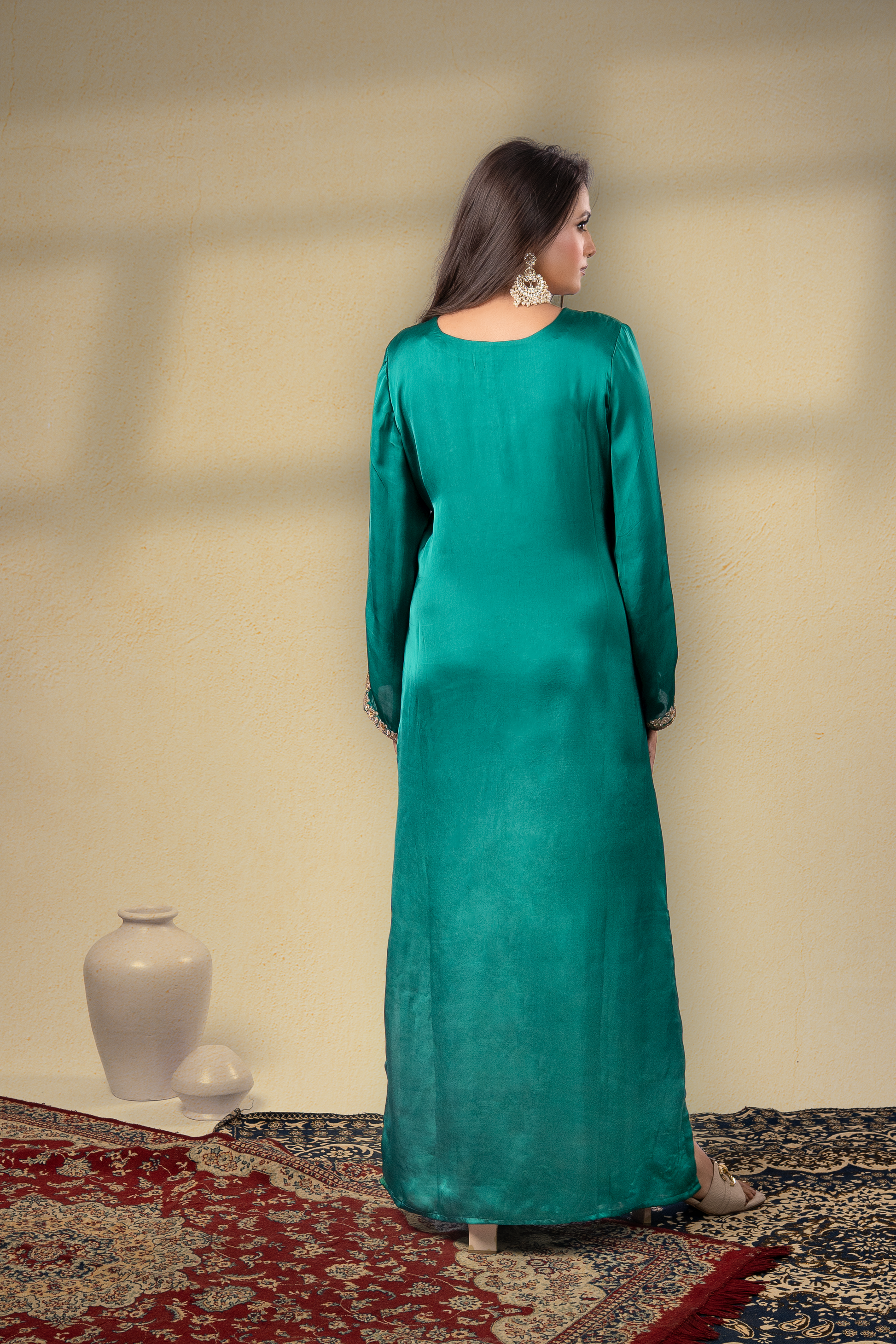 Emerald Green Embroidered Mughal Kaftan