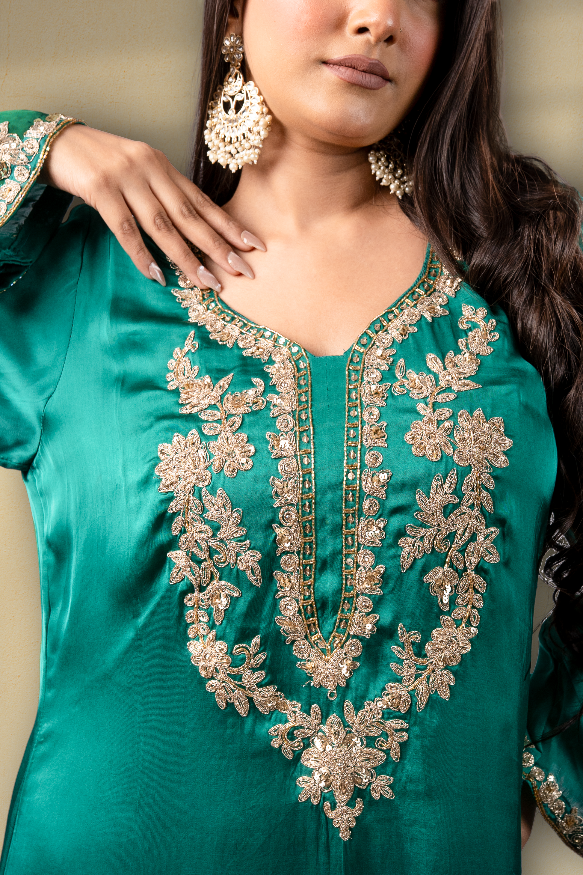 Emerald Green Embroidered Mughal Kaftan