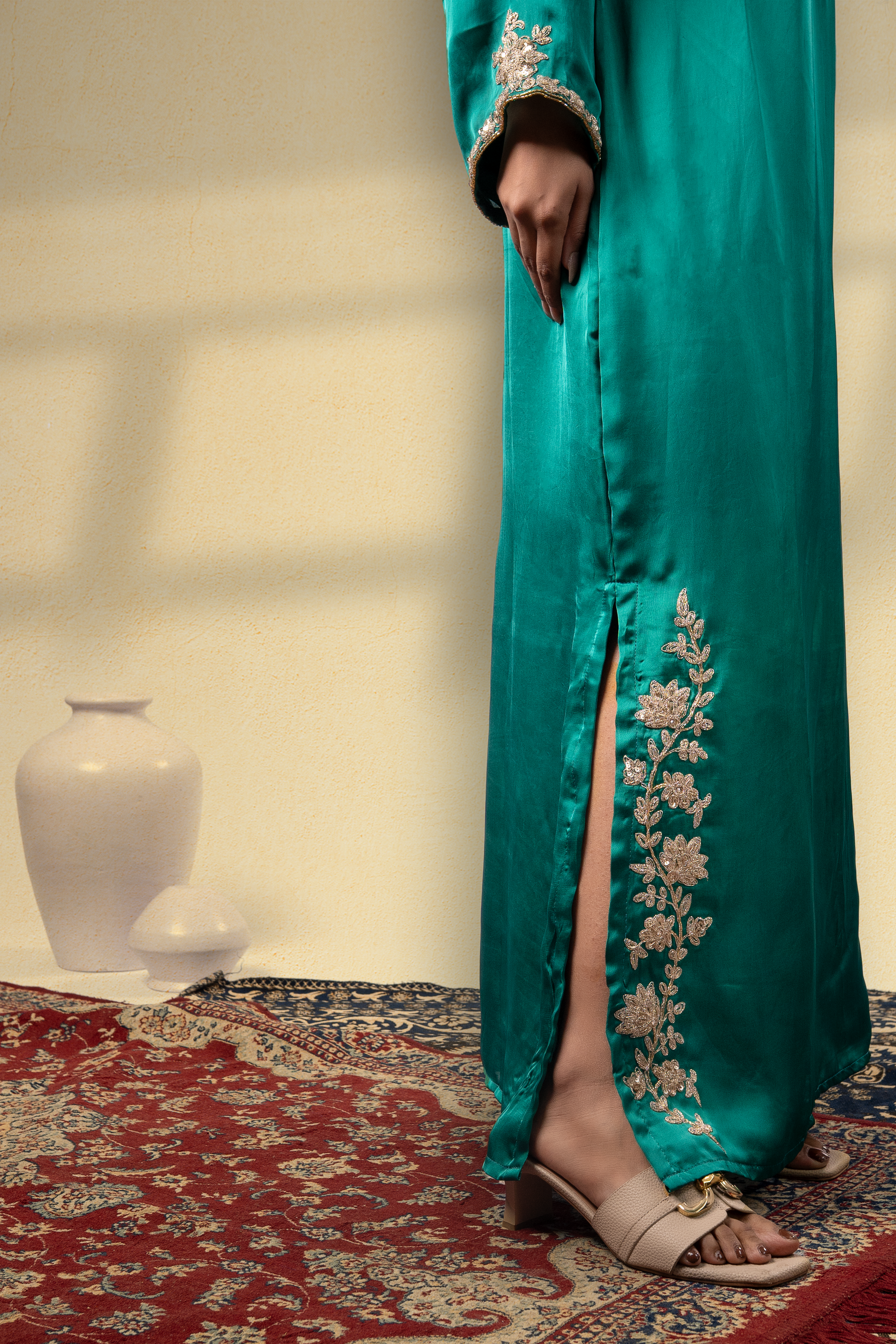 Emerald Green Embroidered Mughal Kaftan