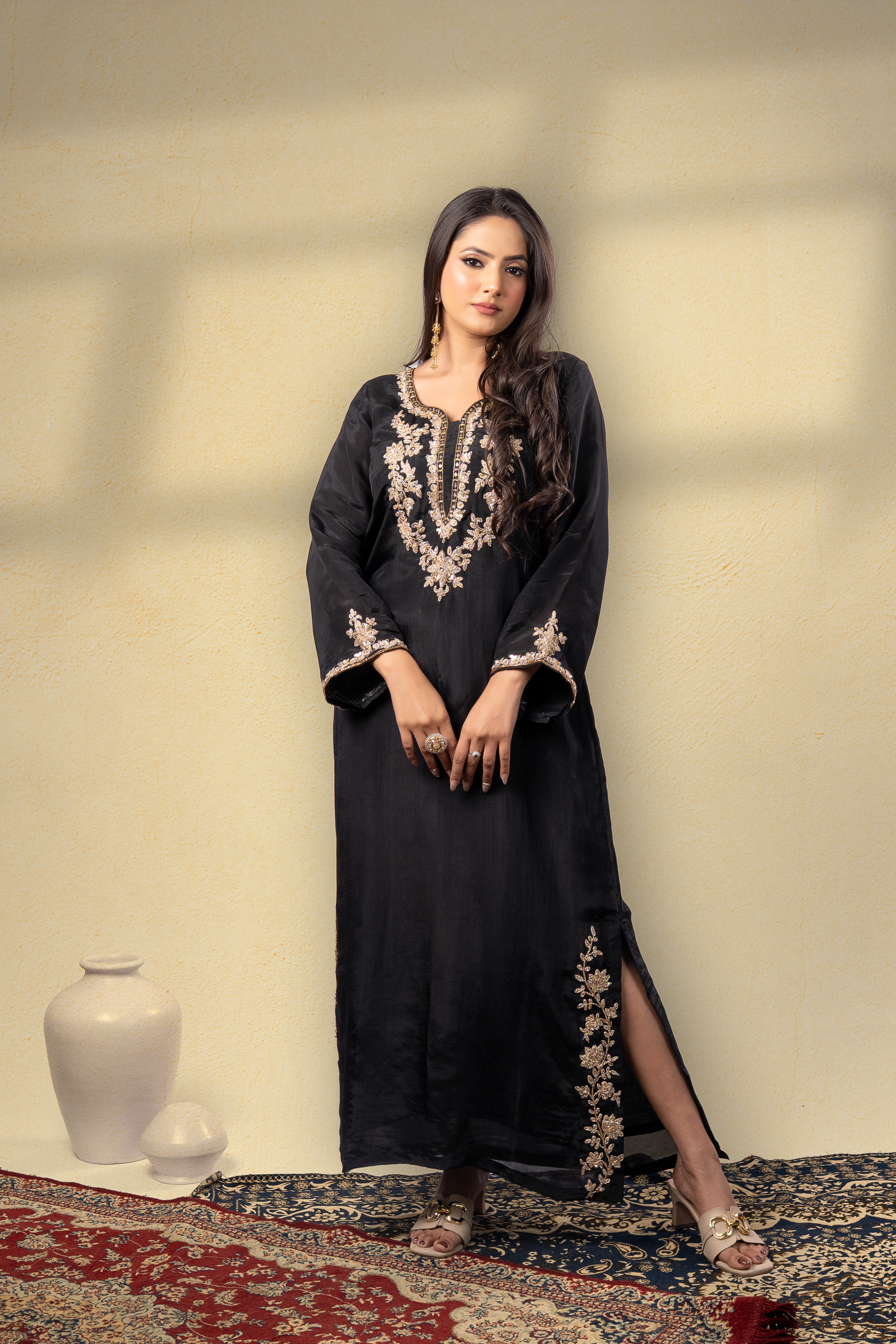 Midnight Embroidered Mughal Kaftan