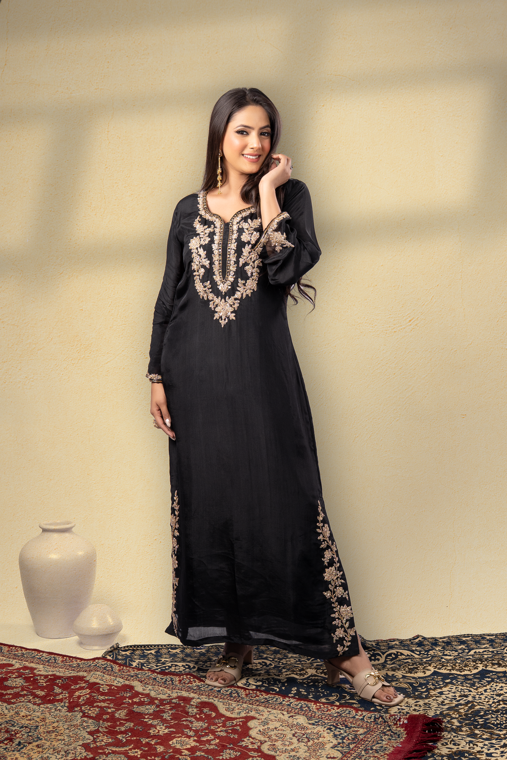 Midnight Embroidered Mughal Kaftan