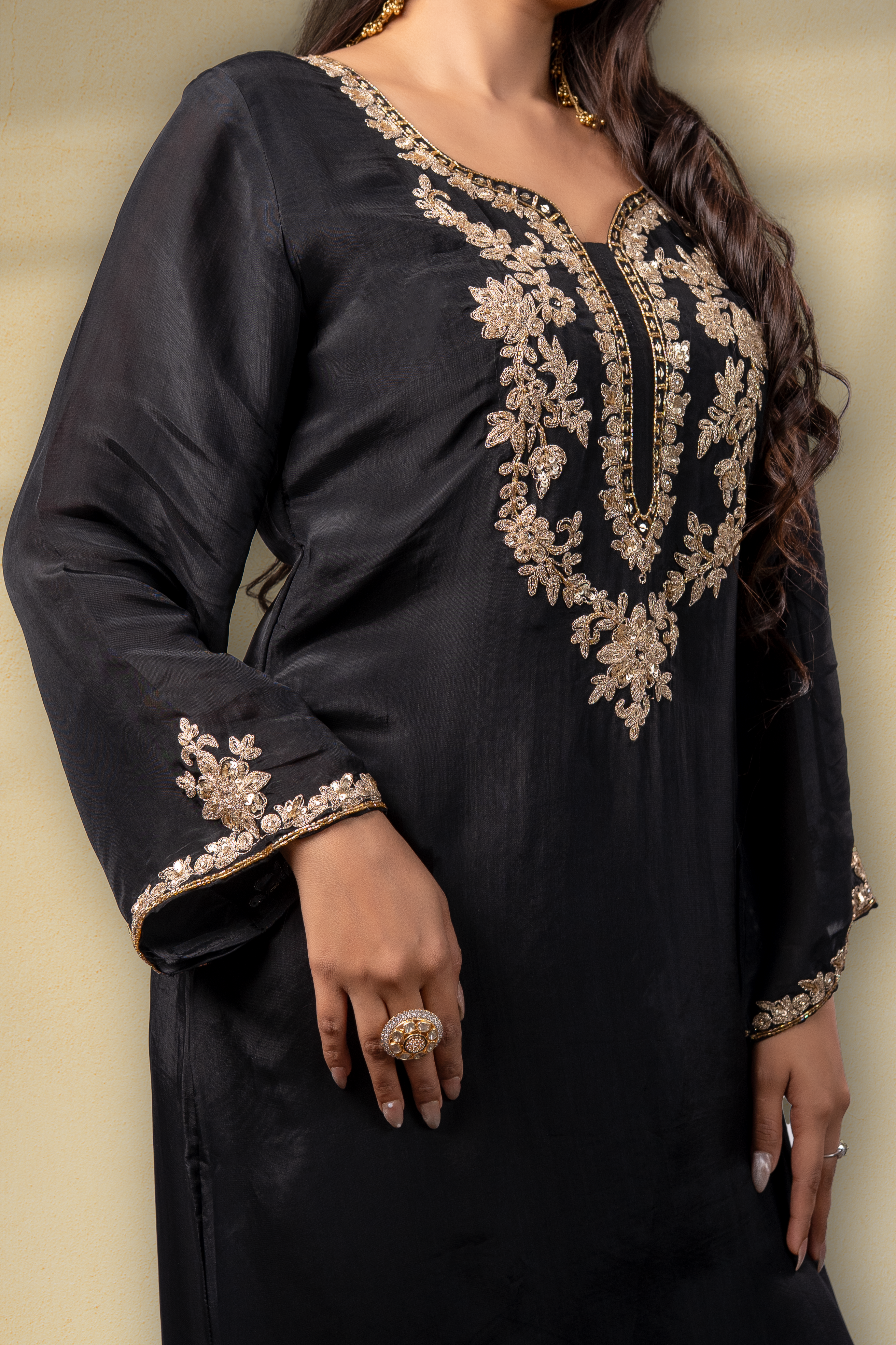 Midnight Embroidered Mughal Kaftan