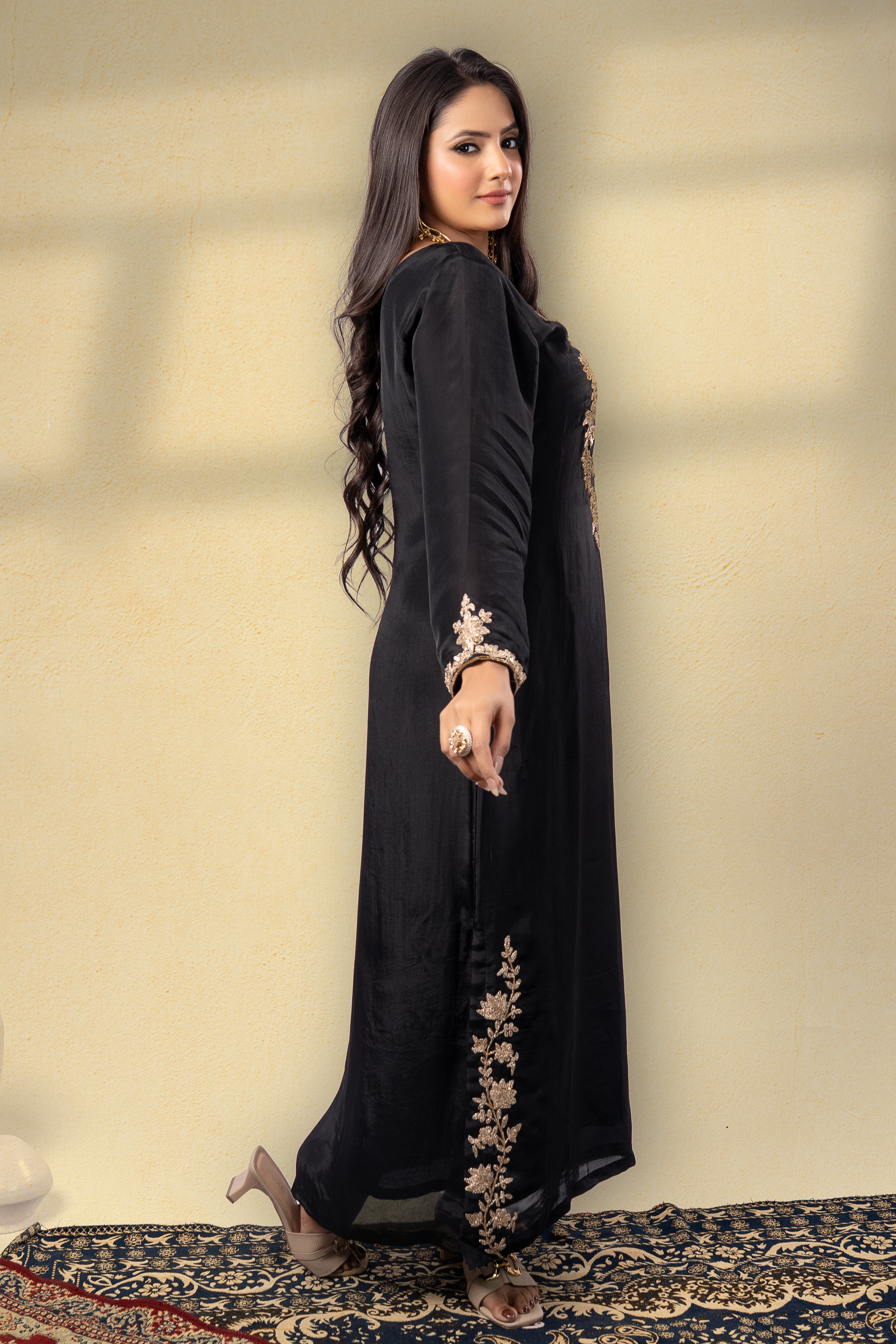 Midnight Embroidered Mughal Kaftan