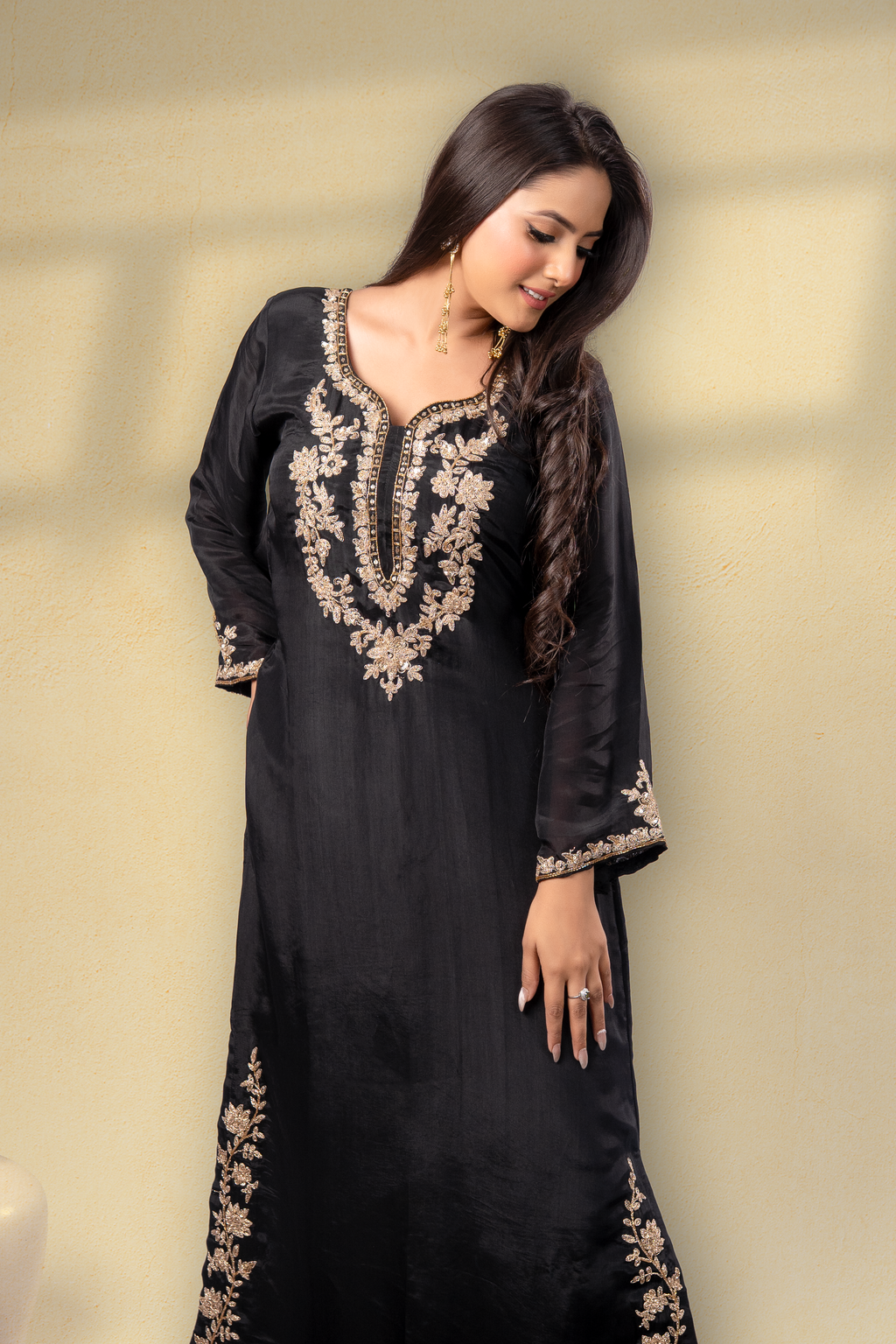 Midnight Embroidered Mughal Kaftan