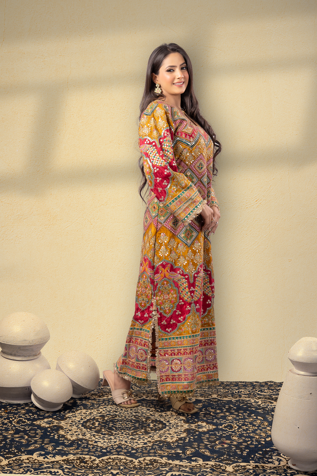 Zard Noor Position Printed Embroidered Kaftan