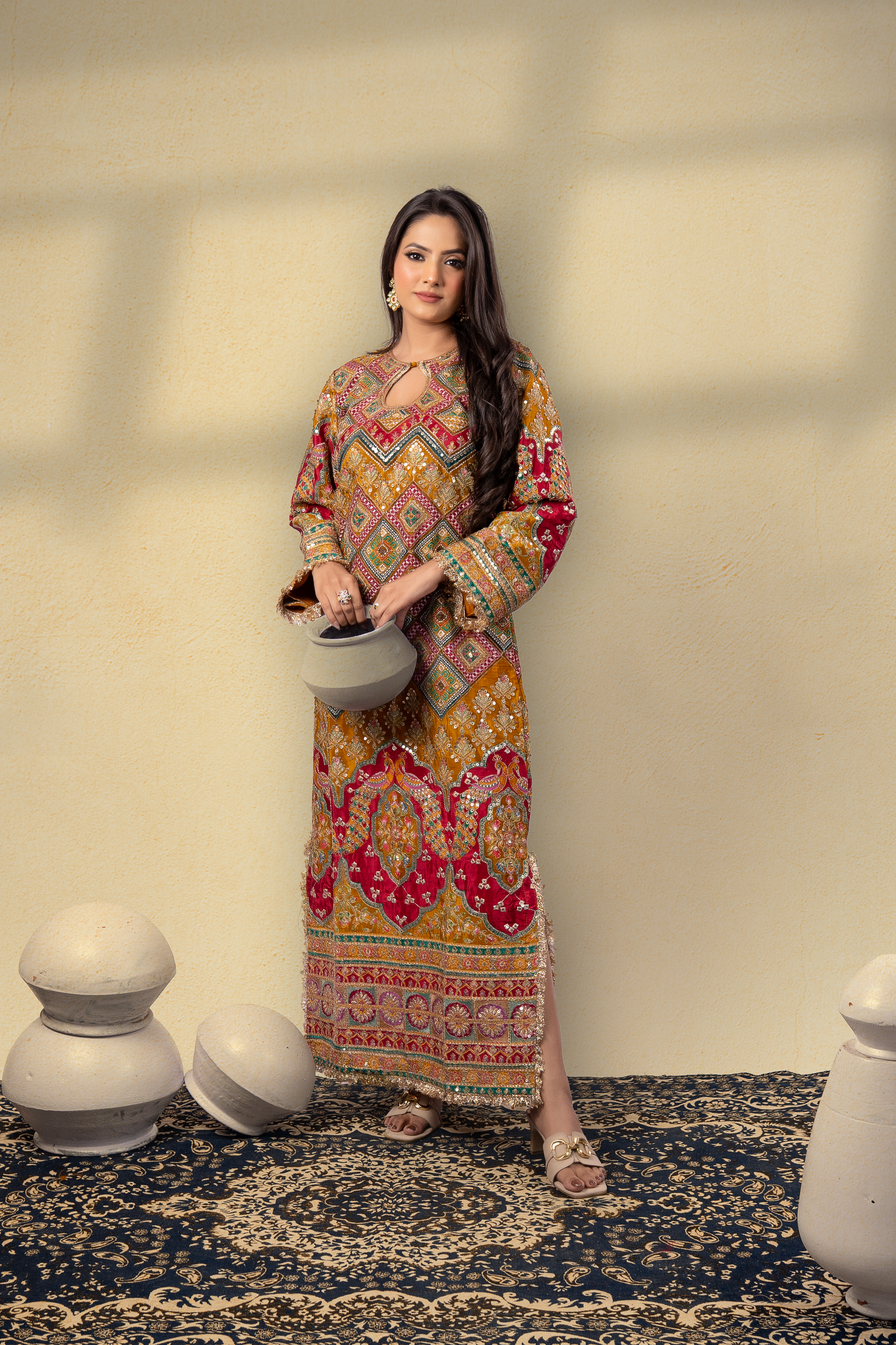 Zard Noor Position Printed Embroidered Kaftan