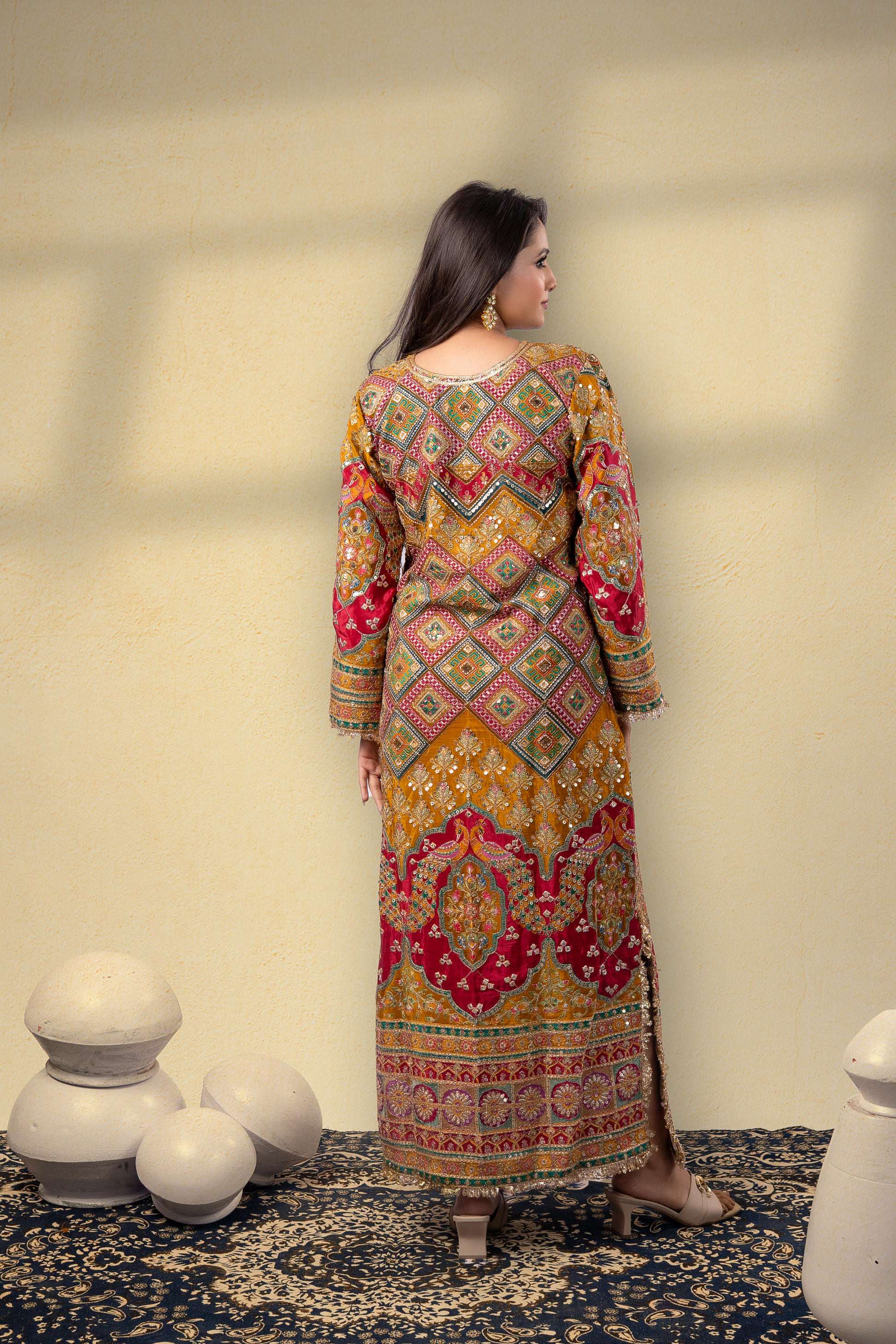 Zard Noor Position Printed Embroidered Kaftan