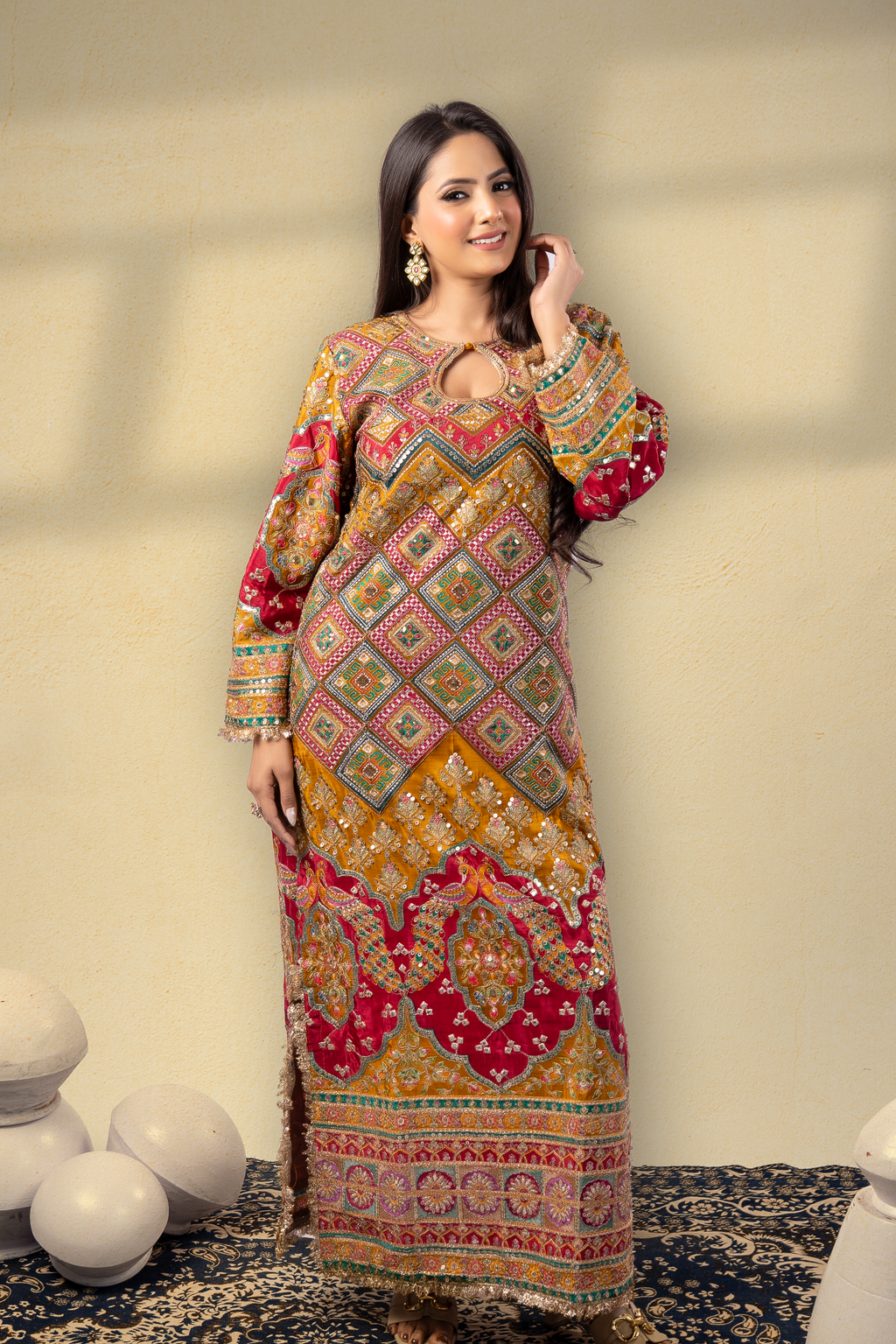 Zard Noor Position Printed Embroidered Kaftan