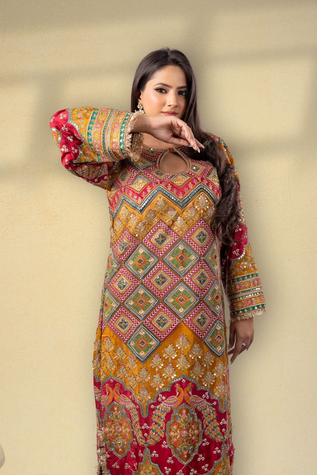 Zard Noor Position Printed Embroidered Kaftan