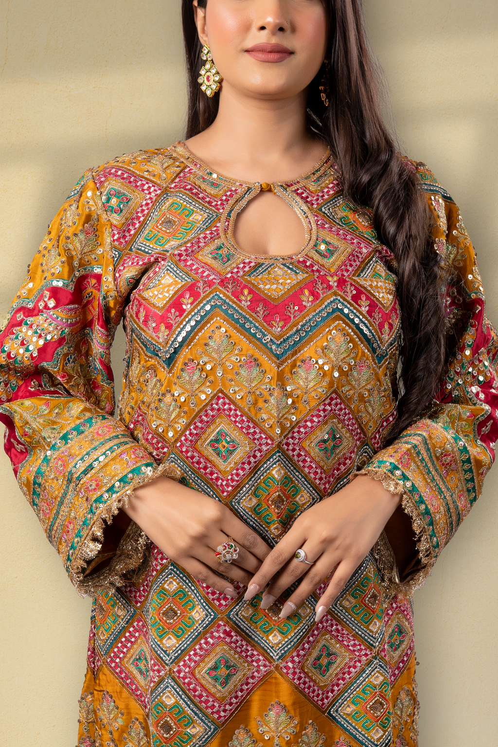 Zard Noor Position Printed Embroidered Kaftan