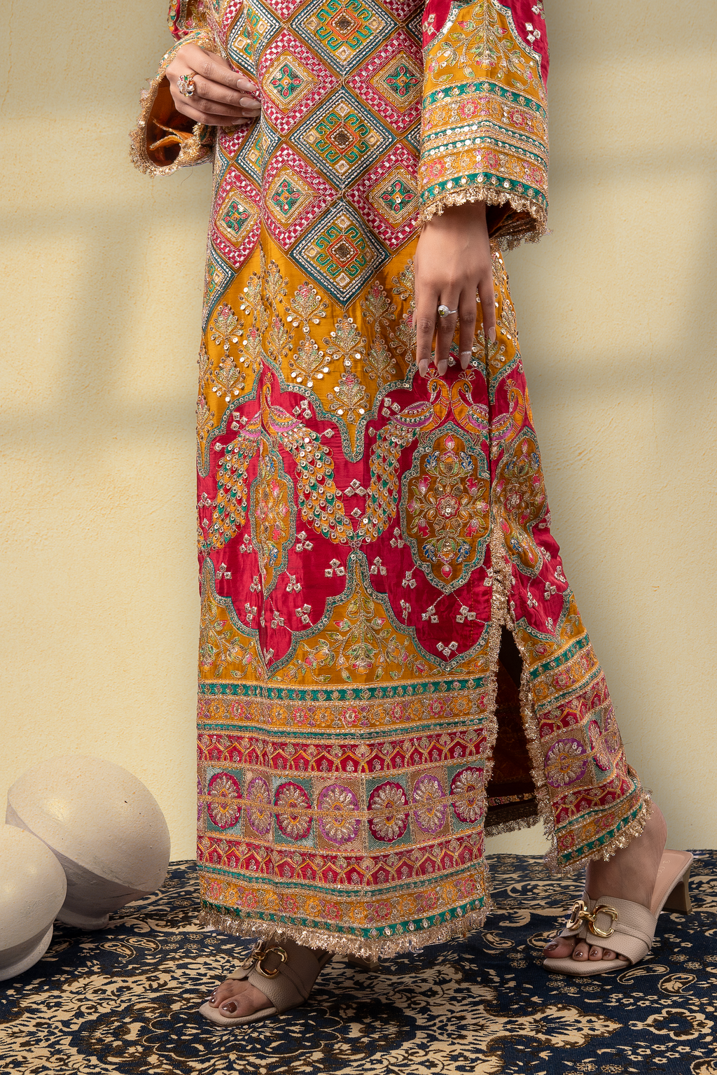 Zard Noor Position Printed Embroidered Kaftan