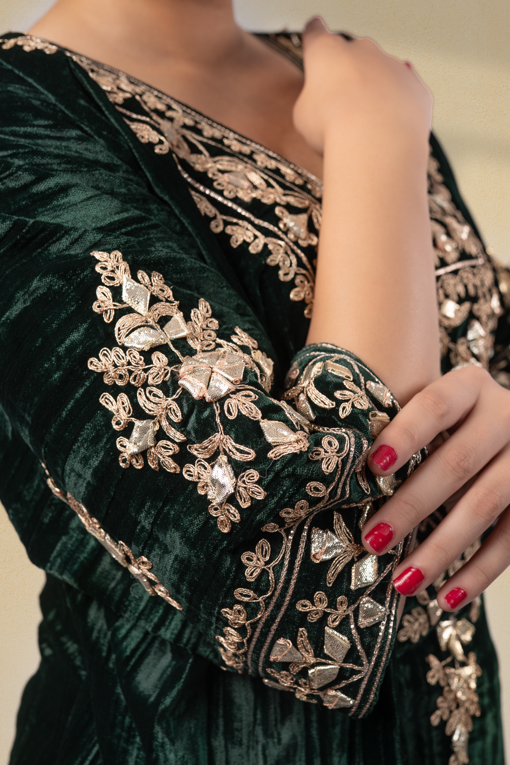 Gulnaaz Silk Velvet Gota Embroidered Kaftan With Plazzo