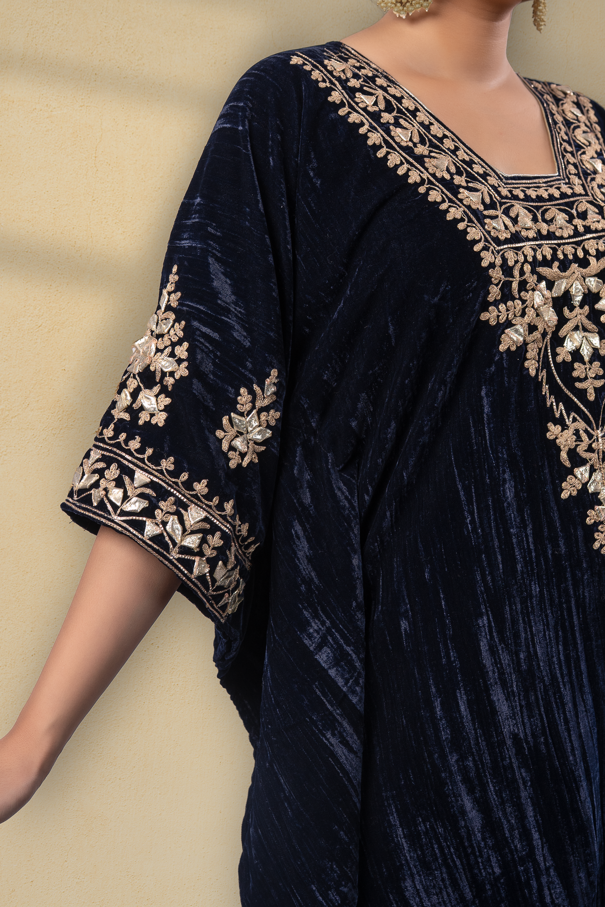 Zooni Silk Velvet Gota Embroidered Kaftan With Plazzo