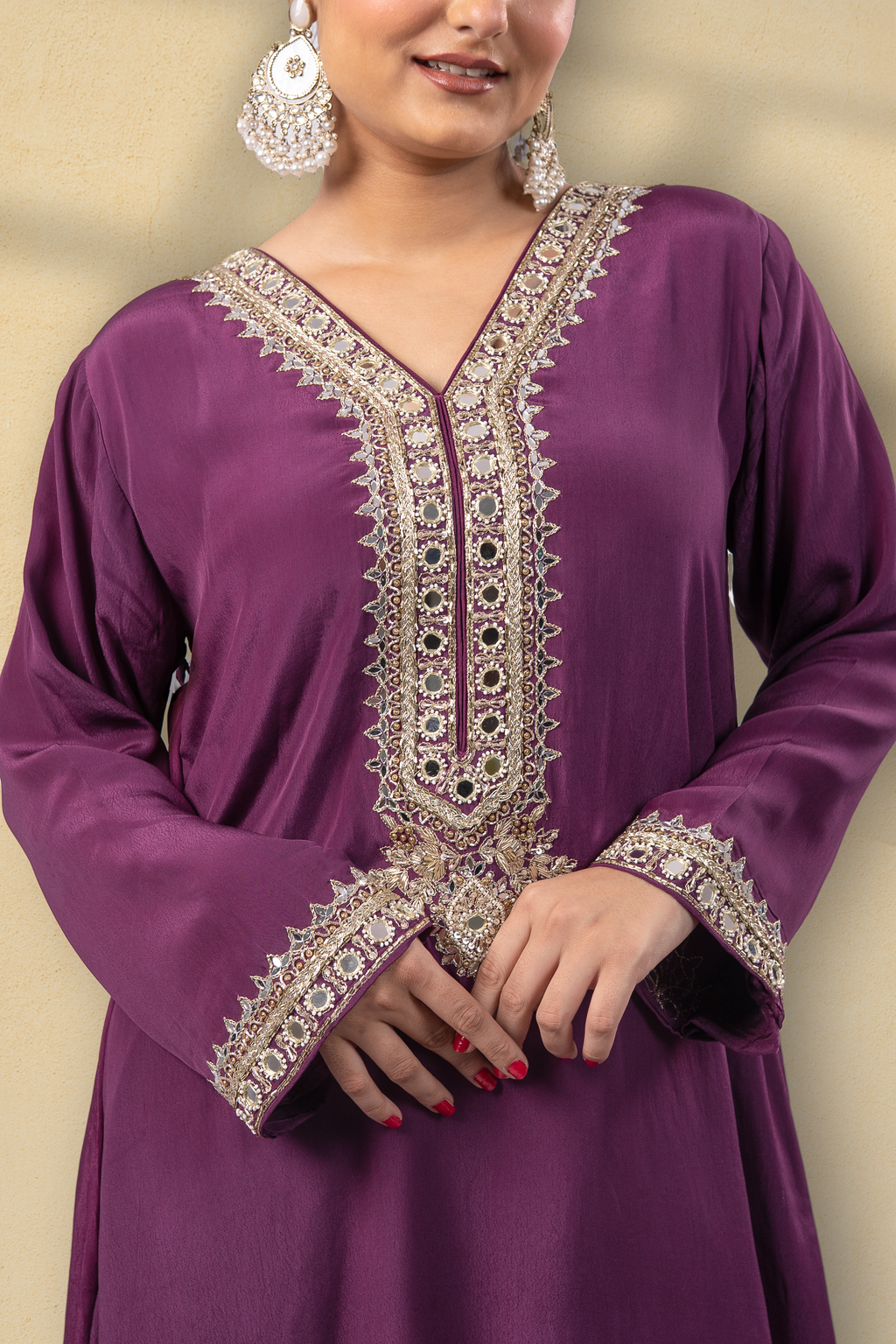 Majestique Plum Embroidered Kaftan Set