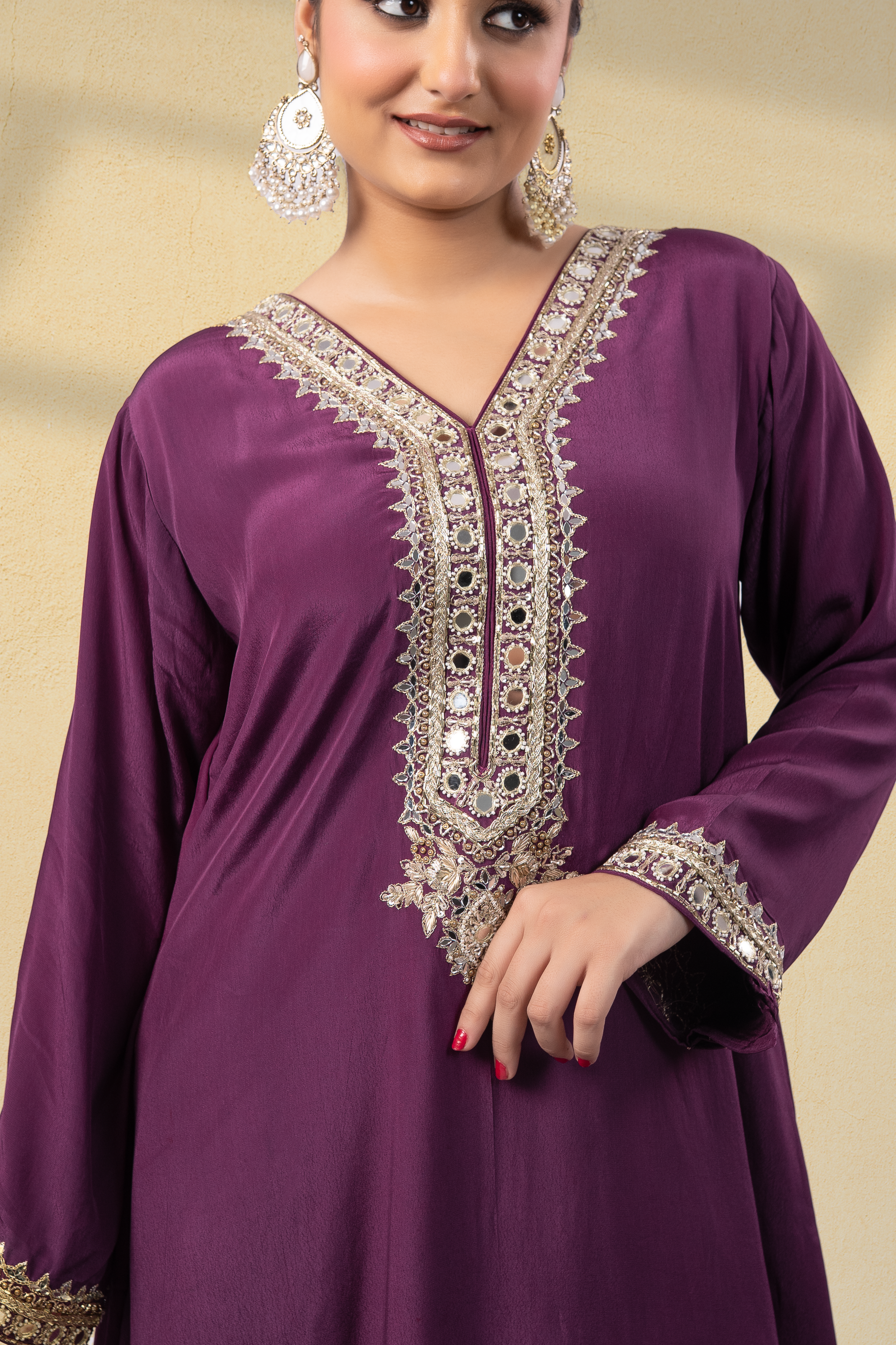 Majestique Plum Embroidered Kaftan Set