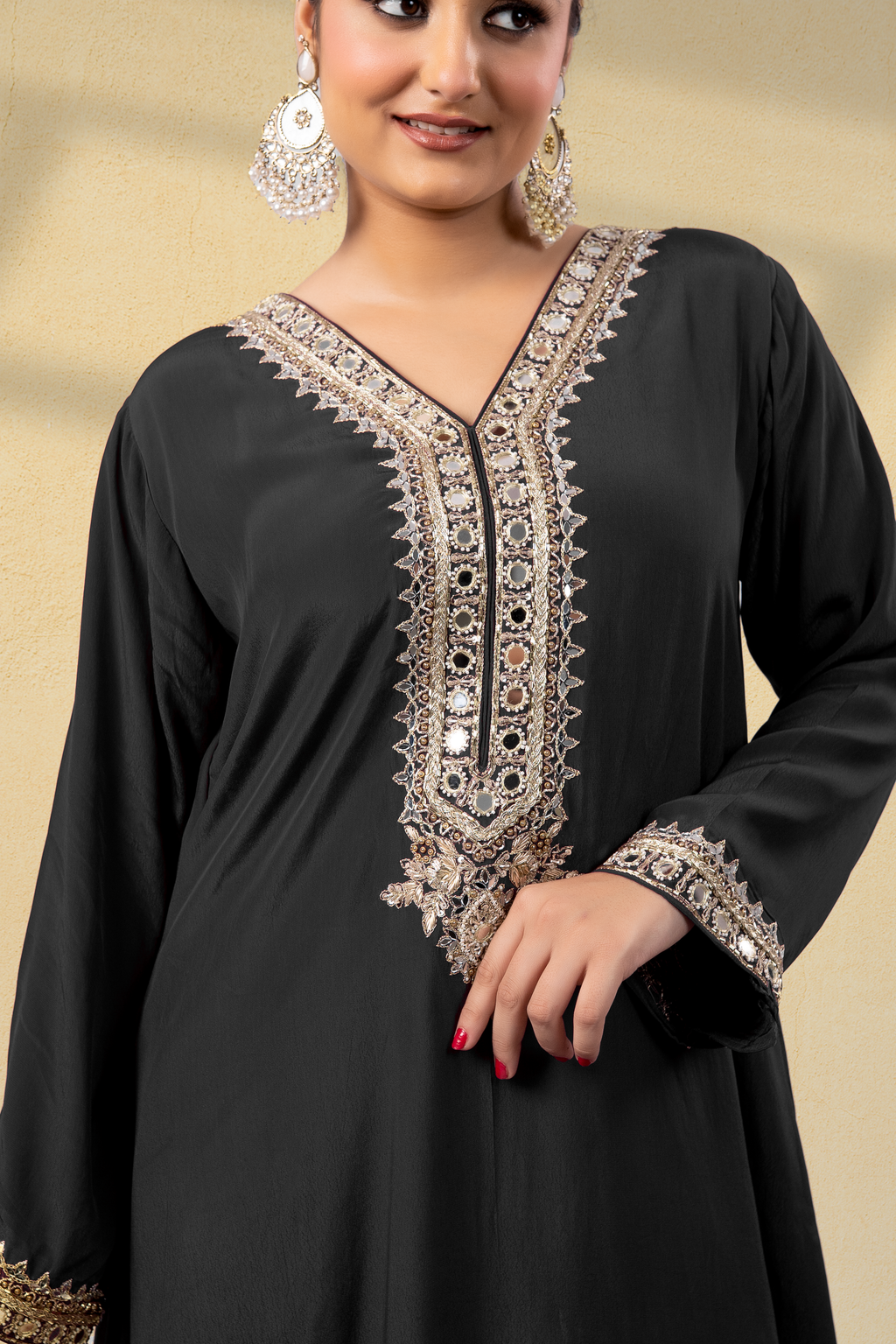 Midnight Black Opulent Embroidered Kaftan Set
