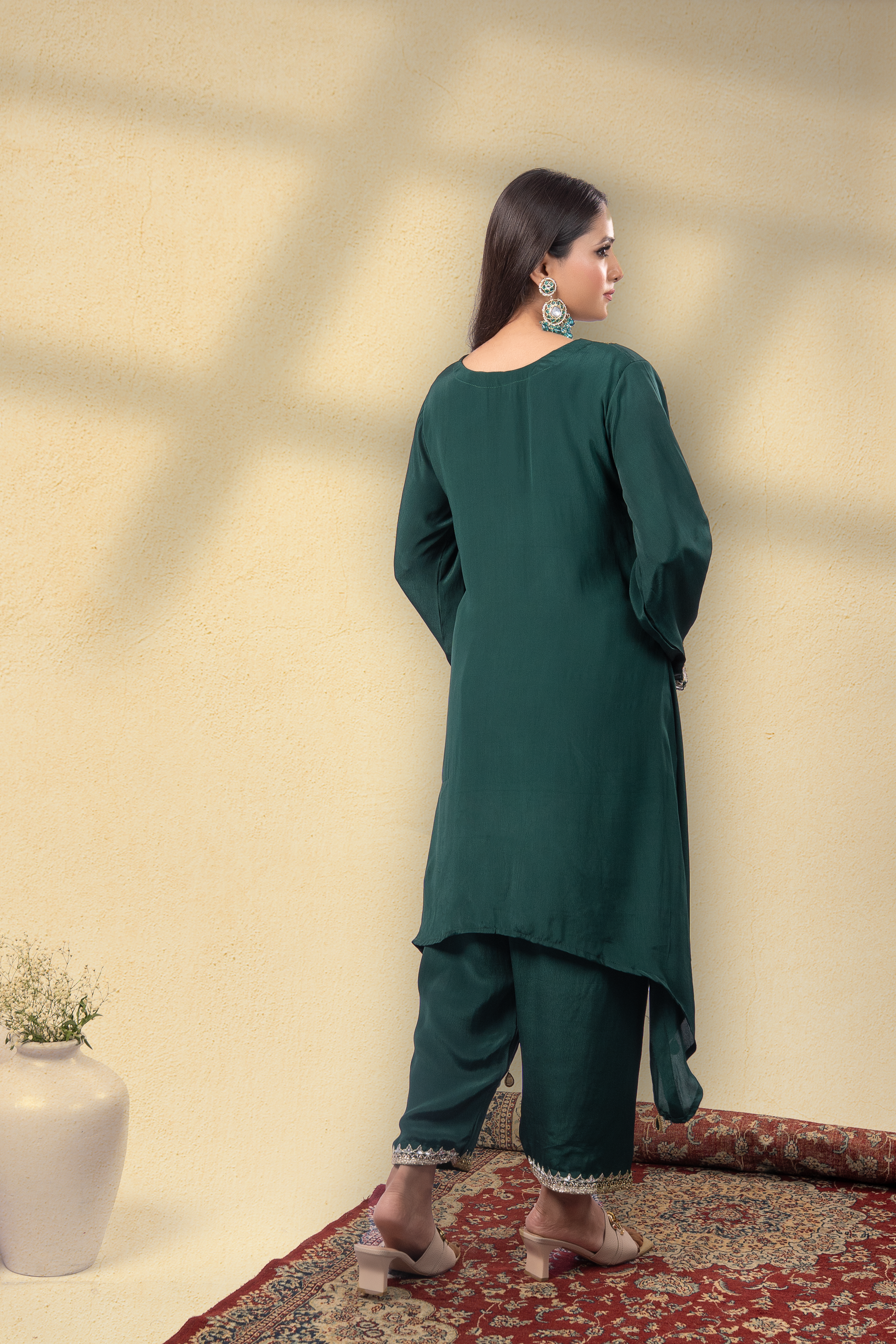 Imperial Green Embroidered Kaftan Set