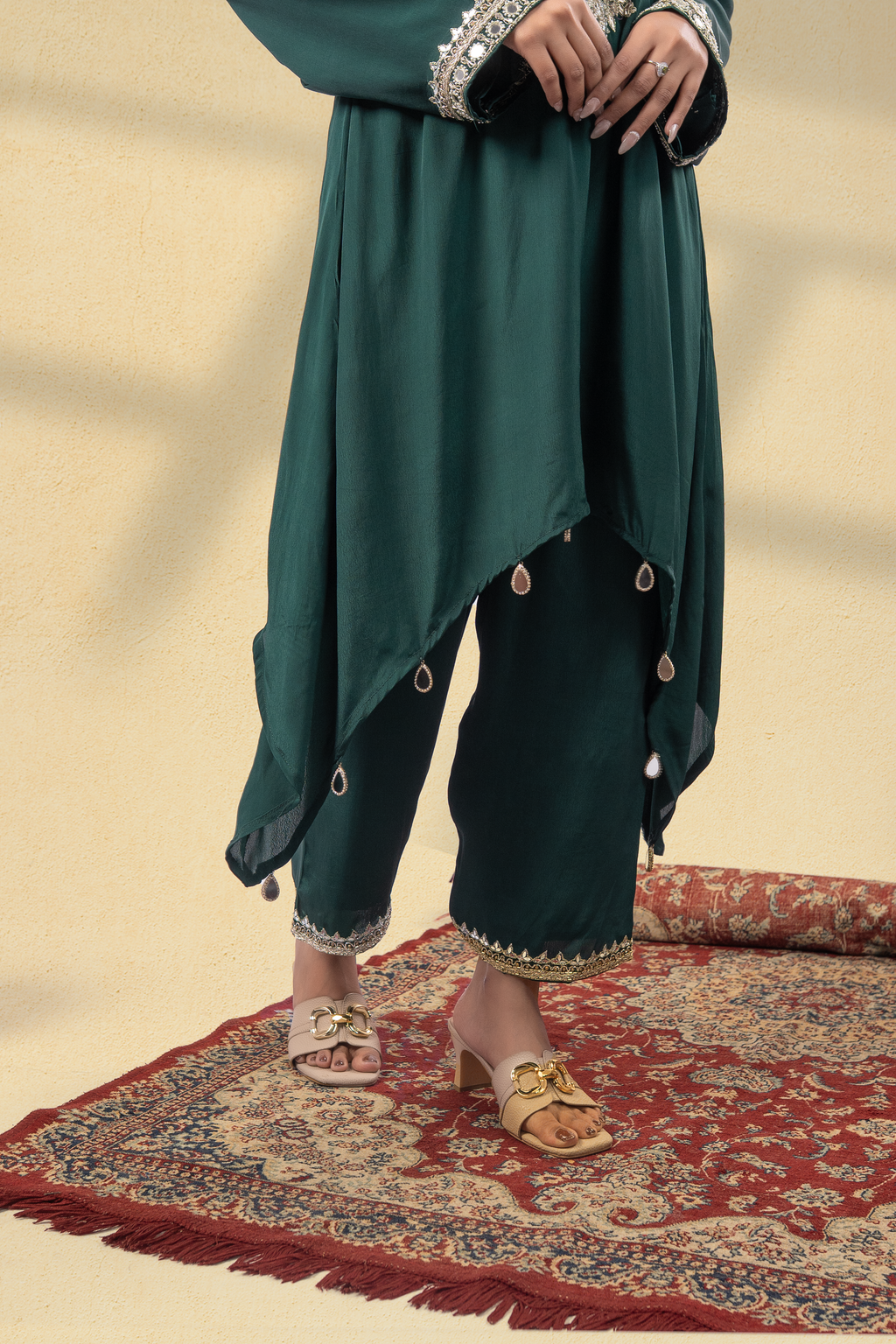 Imperial Green Embroidered Kaftan Set