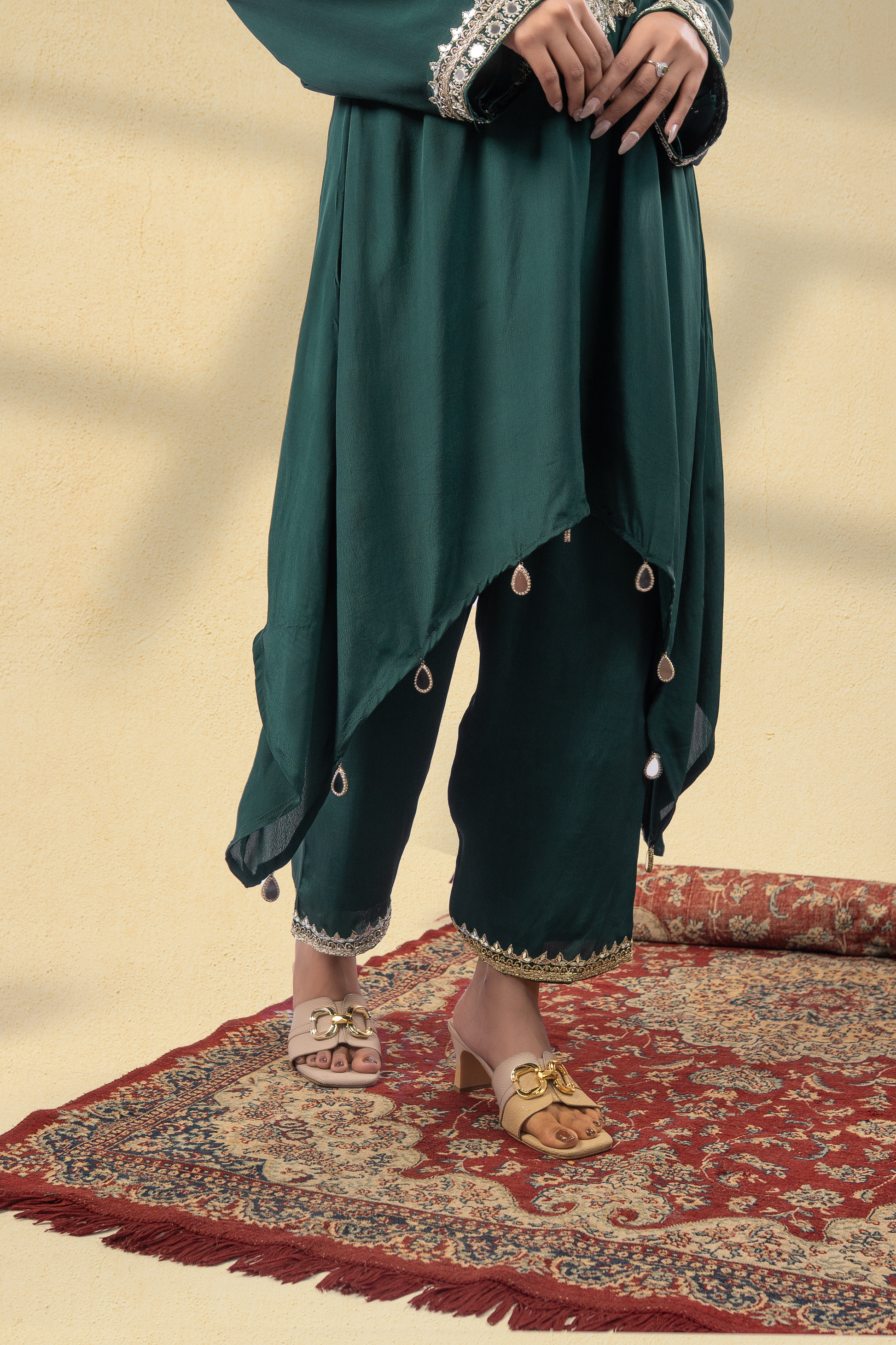 Imperial Green Embroidered Kaftan Set