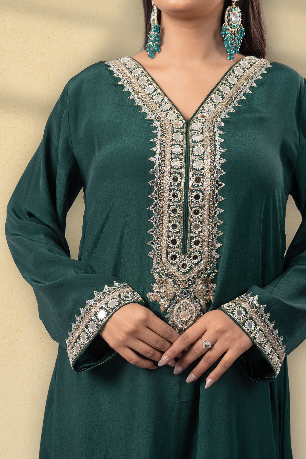 Imperial Green Embroidered Kaftan Set