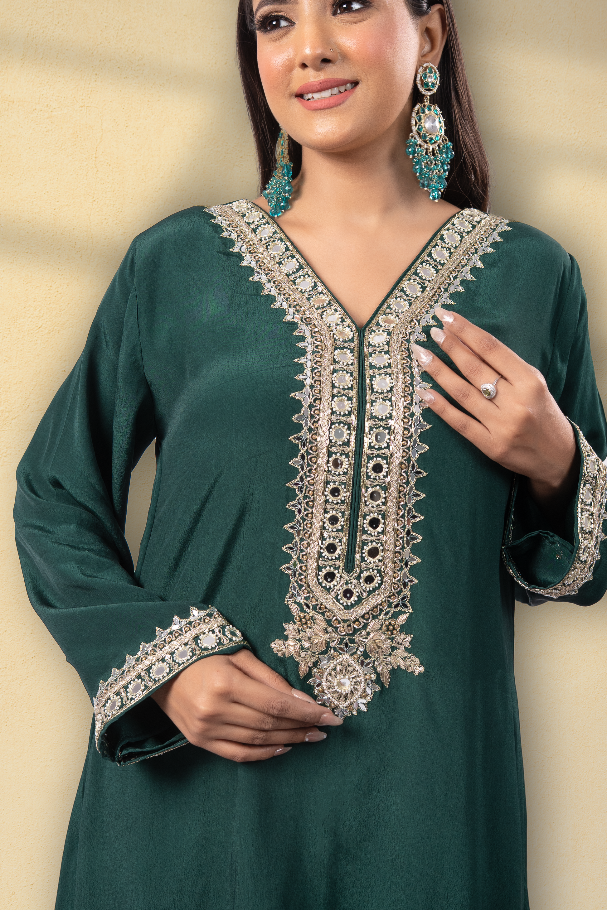 Imperial Green Embroidered Kaftan Set