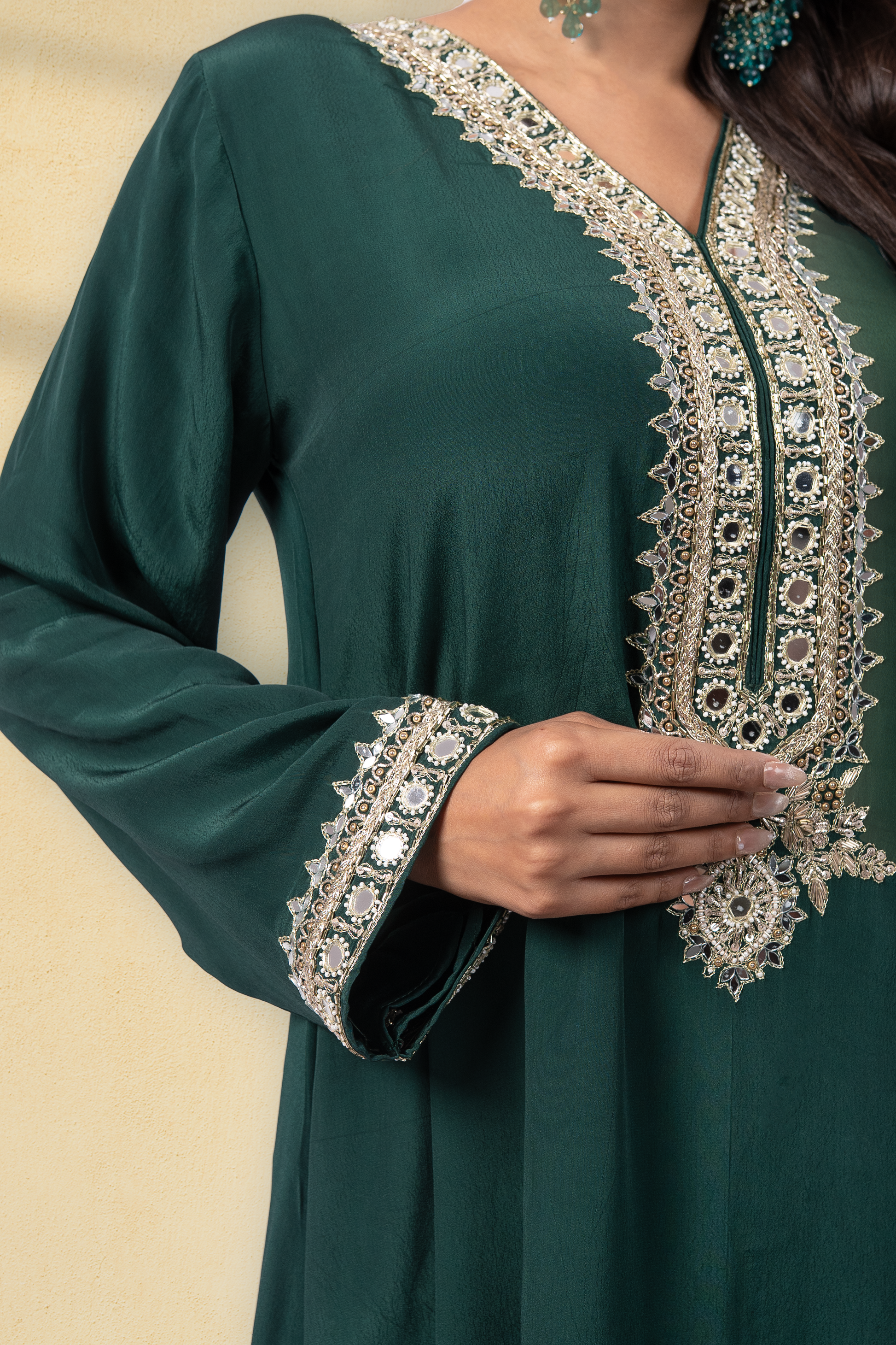 Imperial Green Embroidered Kaftan Set