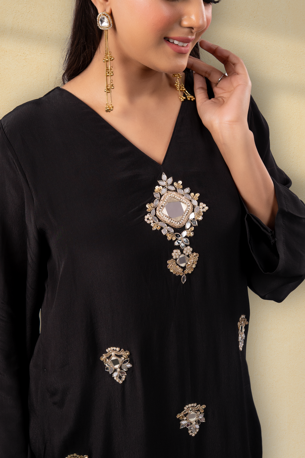 Majesty Midnight Black Embroidered Kaftan Set