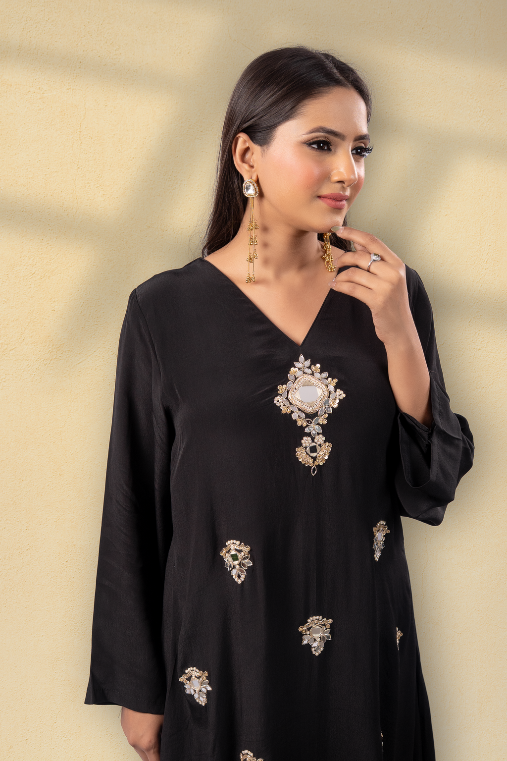 Majesty Midnight Black Embroidered Kaftan Set