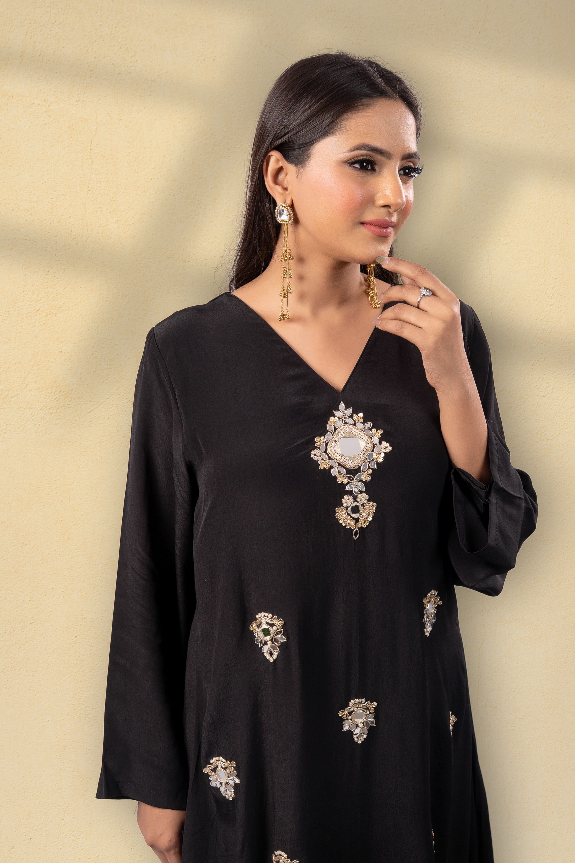 Majesty Midnight Black Embroidered Kaftan Set