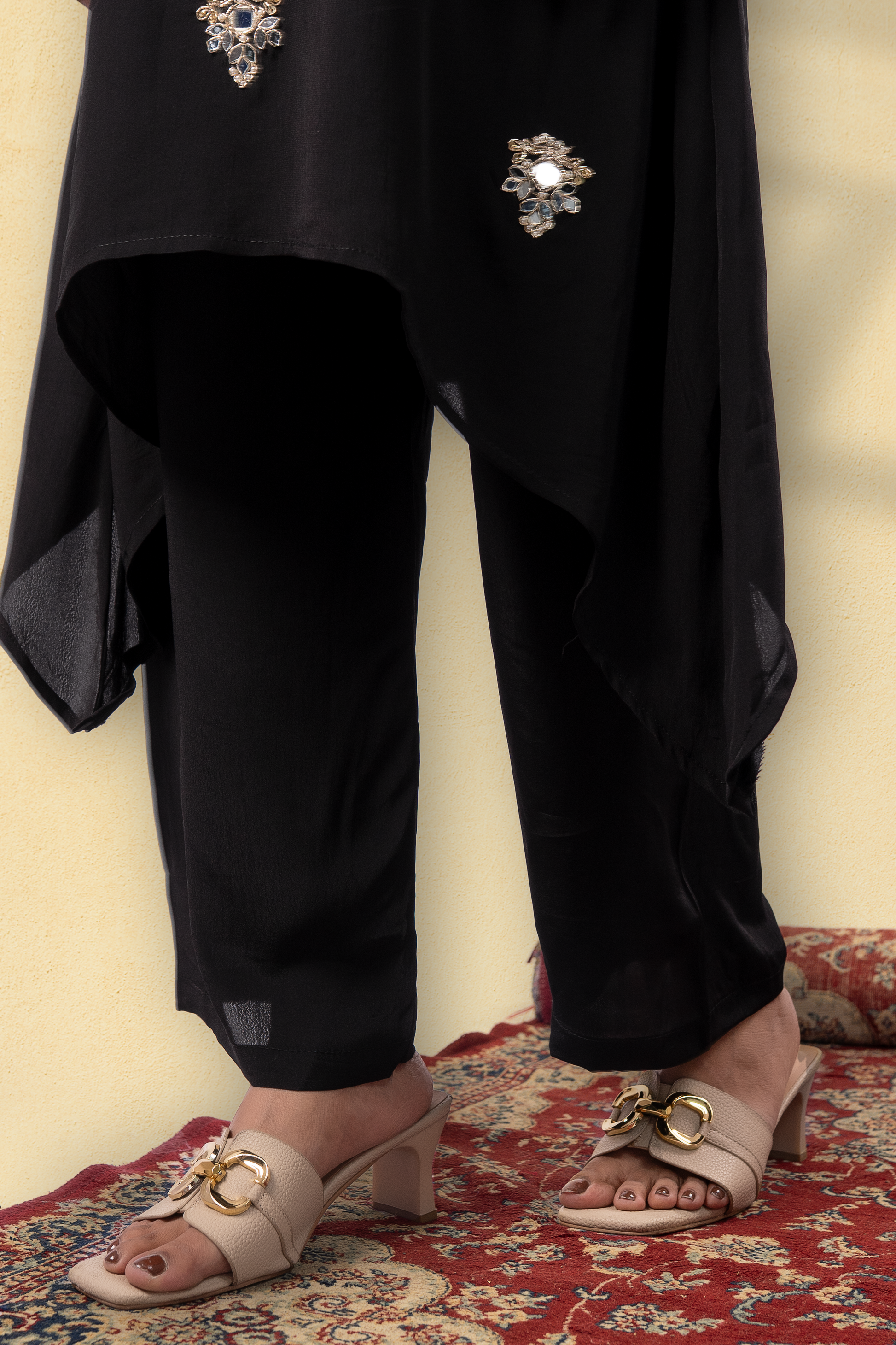 Majesty Midnight Black Embroidered Kaftan Set