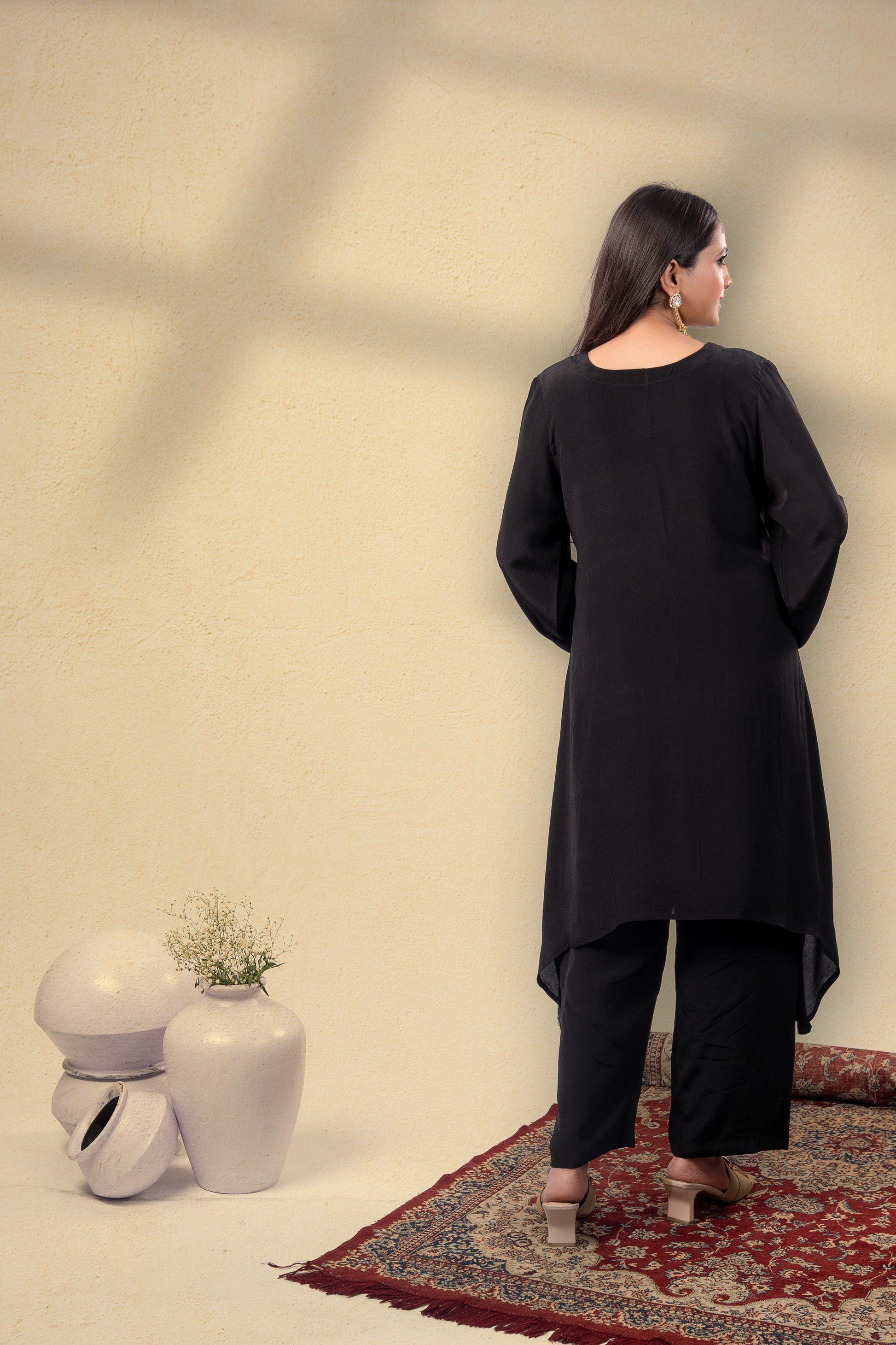 Majesty Midnight Black Embroidered Kaftan Set