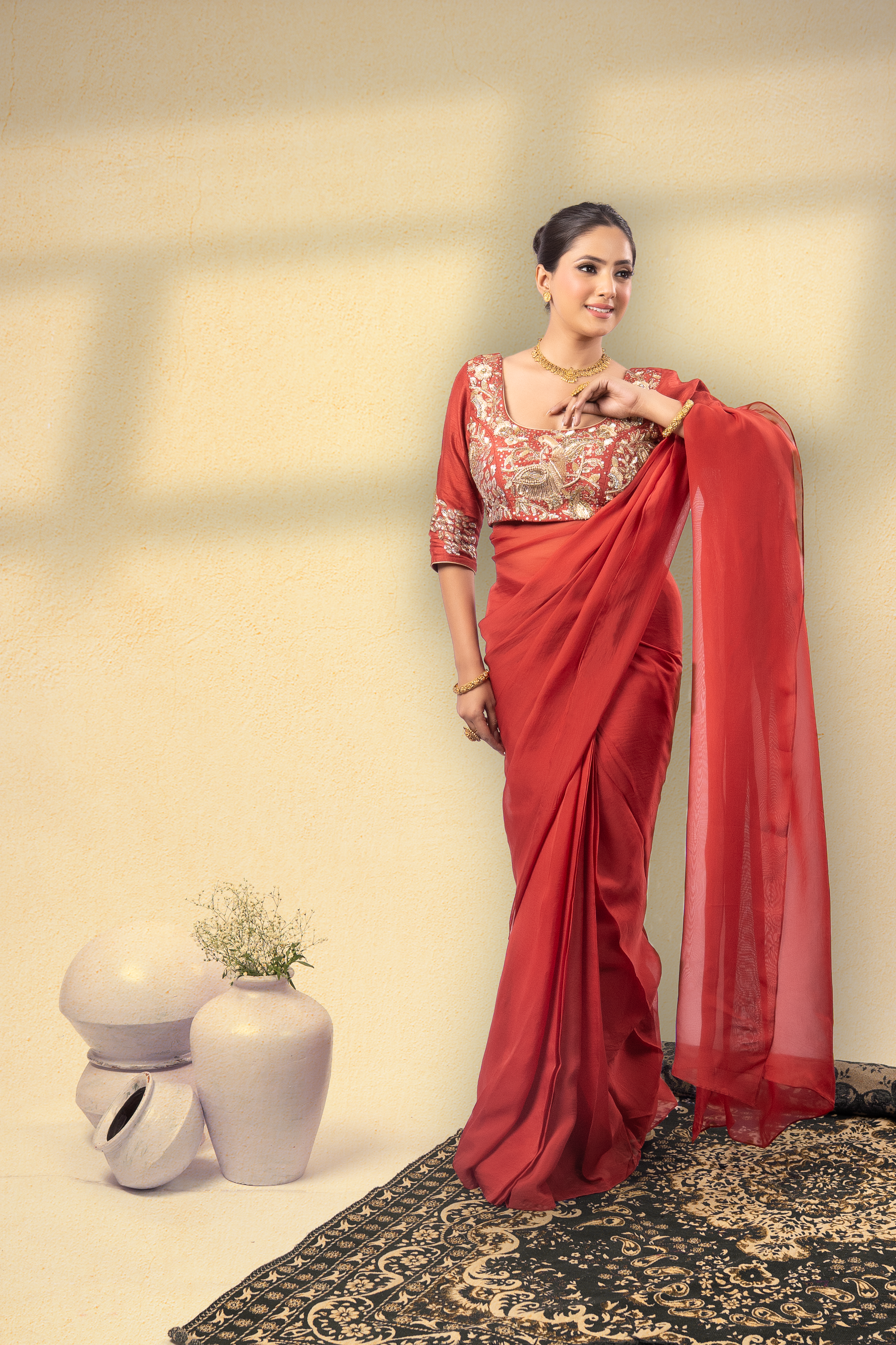 Surkh-E-Noor Drape Saree