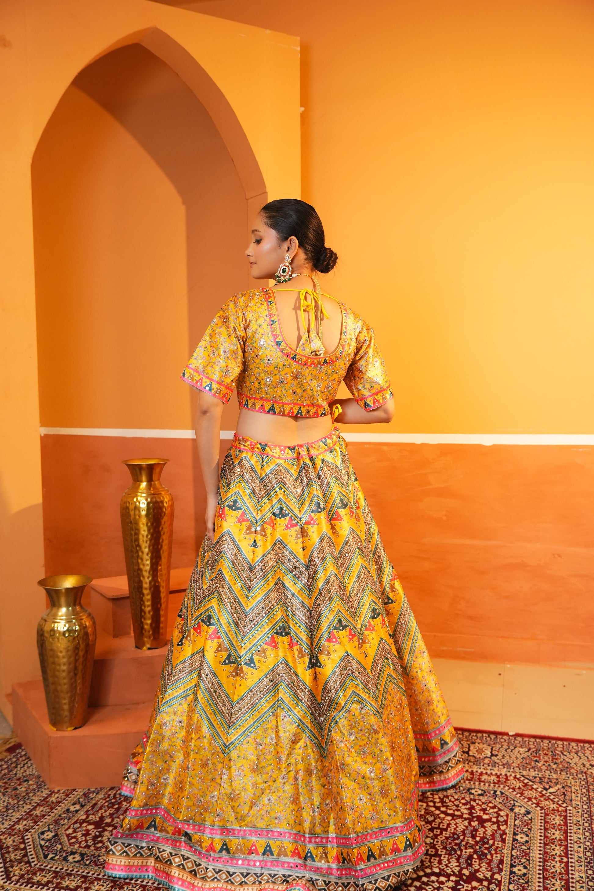 Regal Radiance Mustard Yellow Butter Silk Lehenga Set