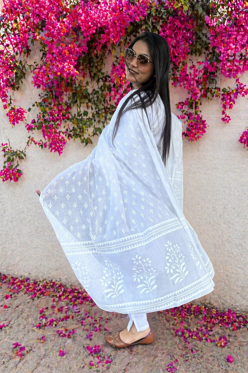 Snowy White Mul Cotton Kurta With Slip and Pants and Dupatta Suit Set