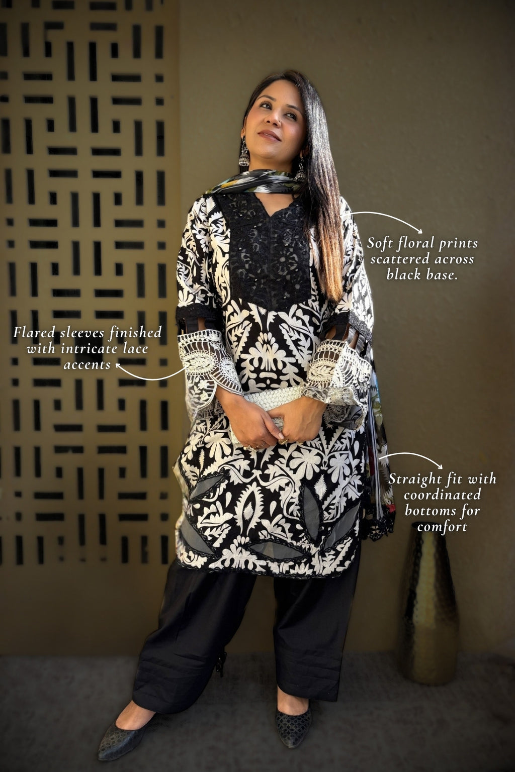 Arezia Noir Lawn Kurta with Farshi Salwar Set