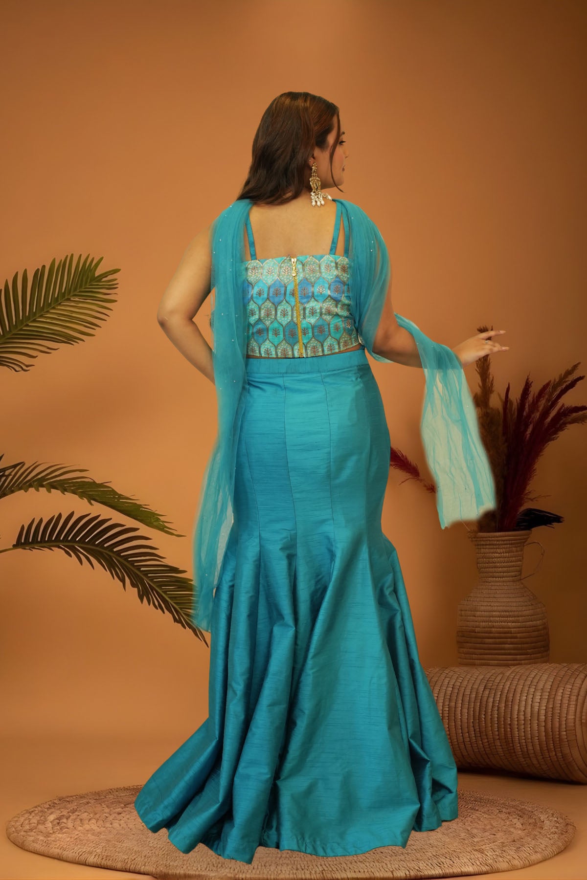 Blue Brocade Corset Blouse Mermaid Skirt Set