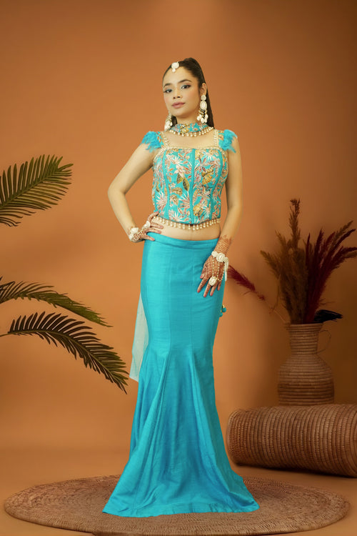 Blue majesty mermaid skirt crop top set