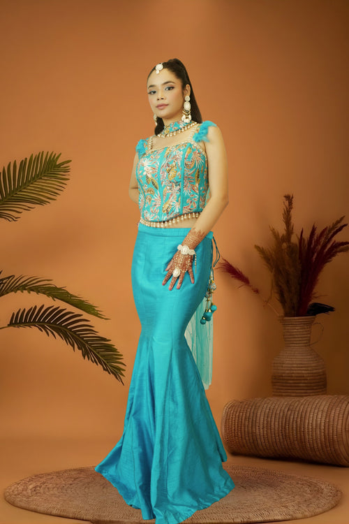 Blue majesty mermaid skirt crop top set