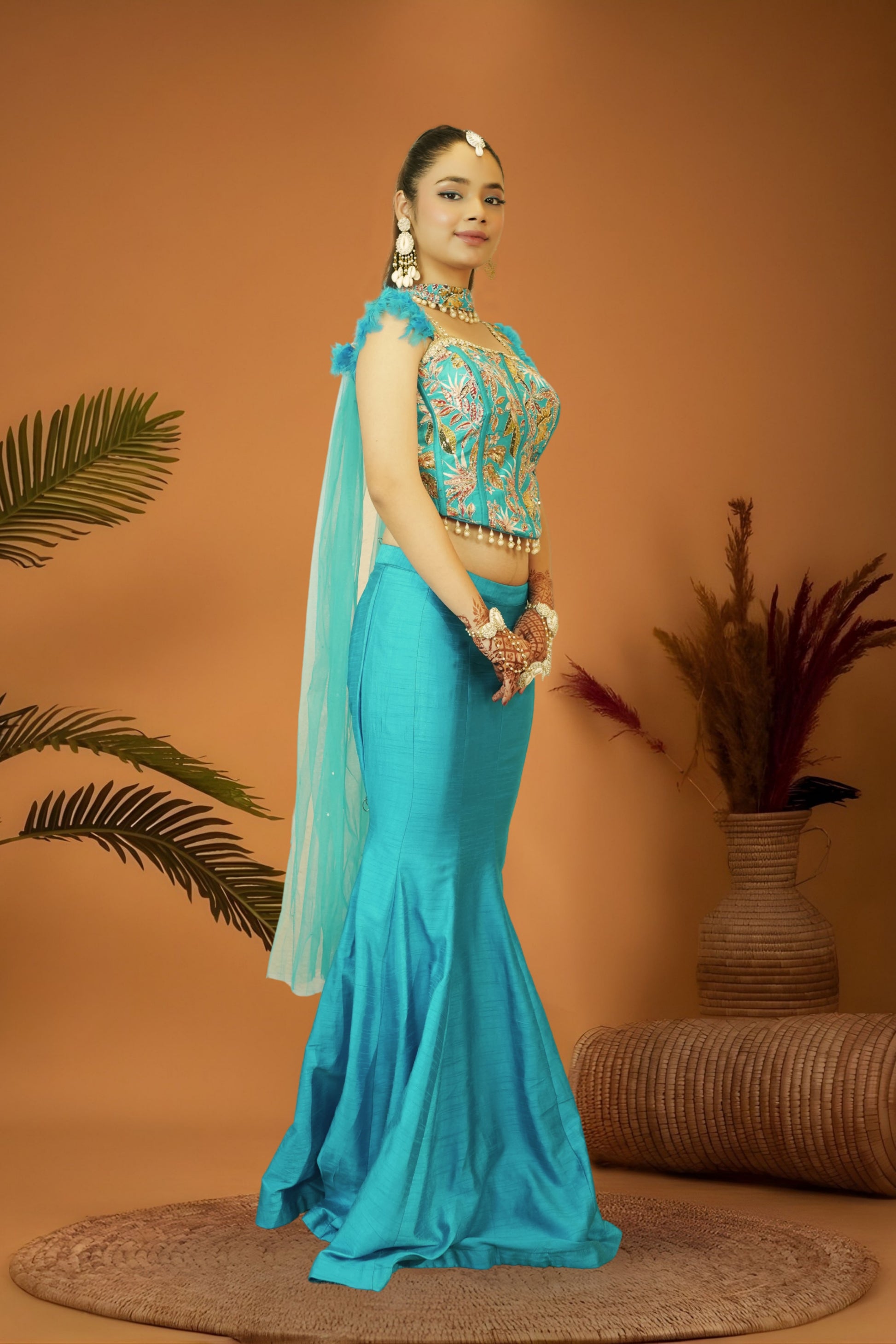 Blue majesty mermaid skirt crop top set