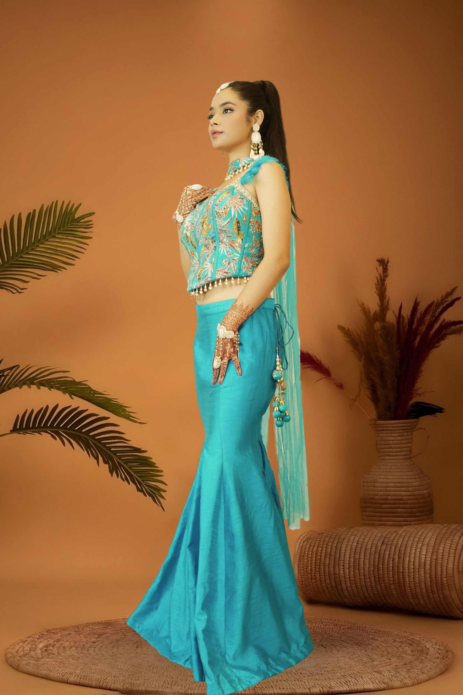 Blue majesty mermaid skirt crop top set