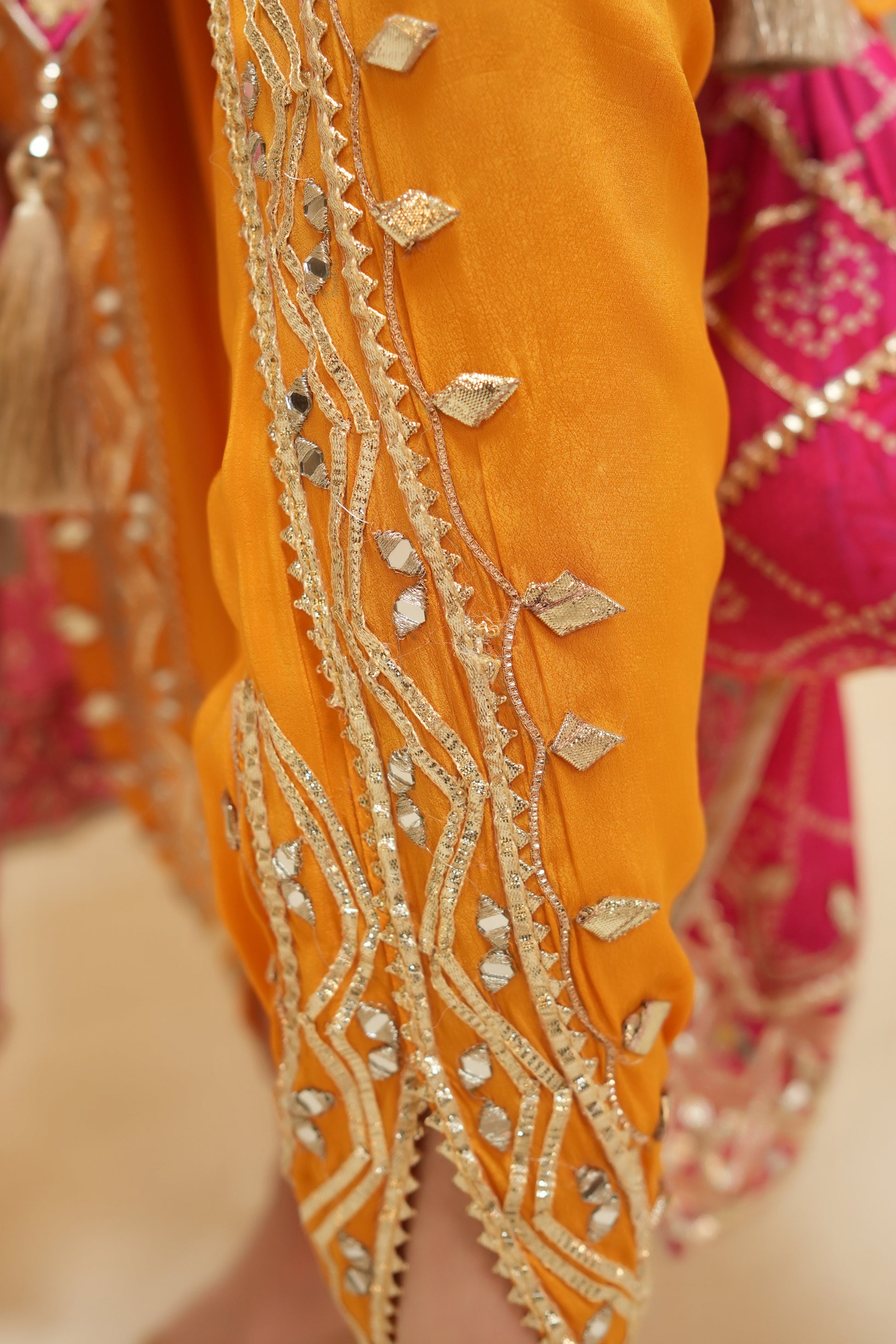 Hot Pink Bandhej Ombre Kaftan Set