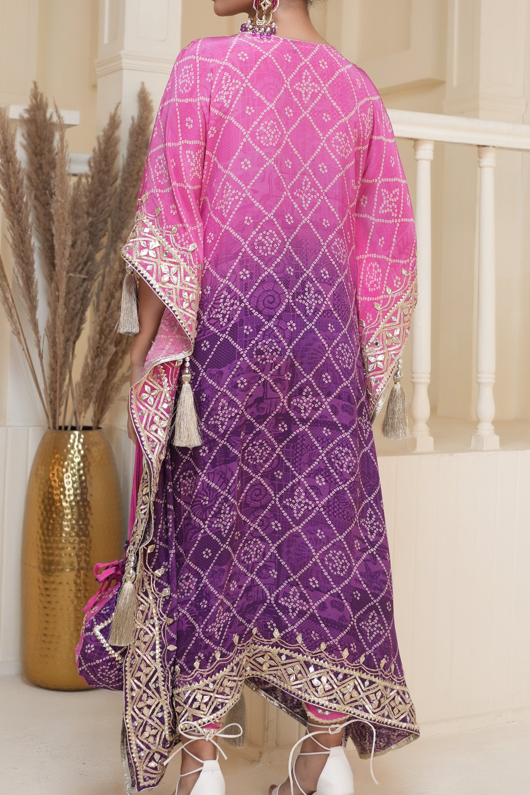 Purple Bandhej Ombre Kaftan Set
