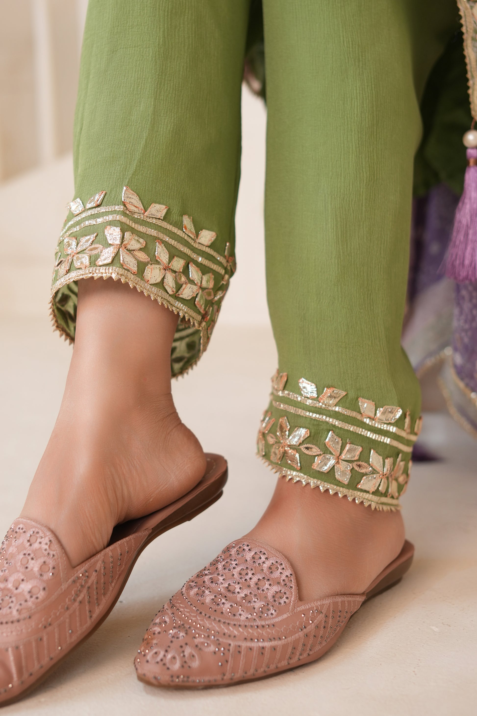 Pistachio Green Bandhej Ombre Kaftan Set