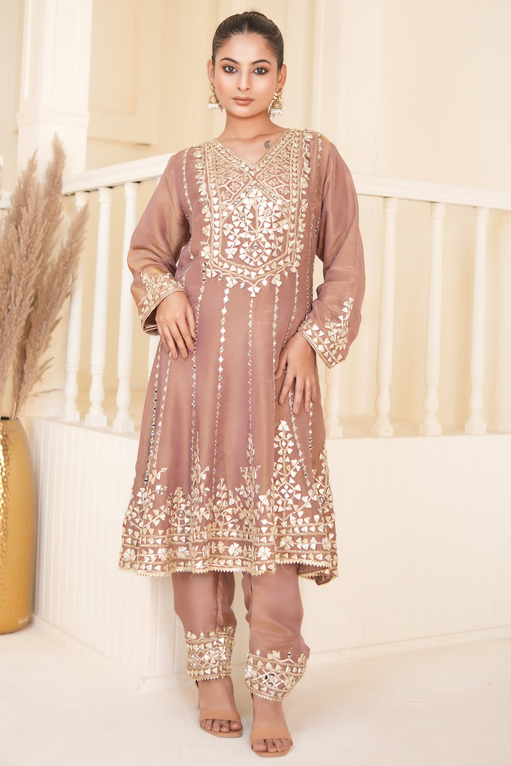 Dusky Mauve Gota Patti Kurta Set